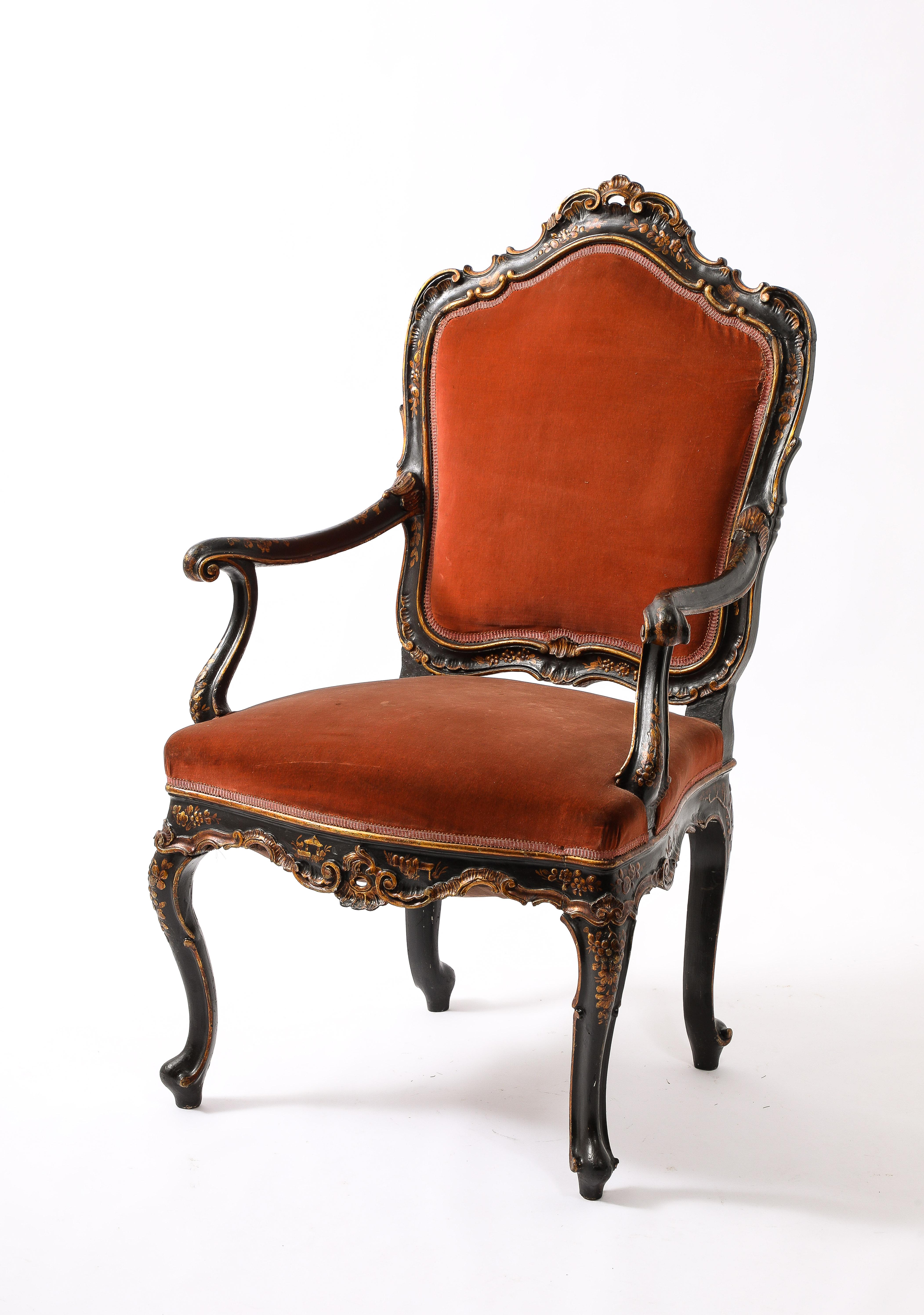 19th Century Louis XV Style Baroque Chairs in Velvet Upholstery, France 1900's For Sale 2