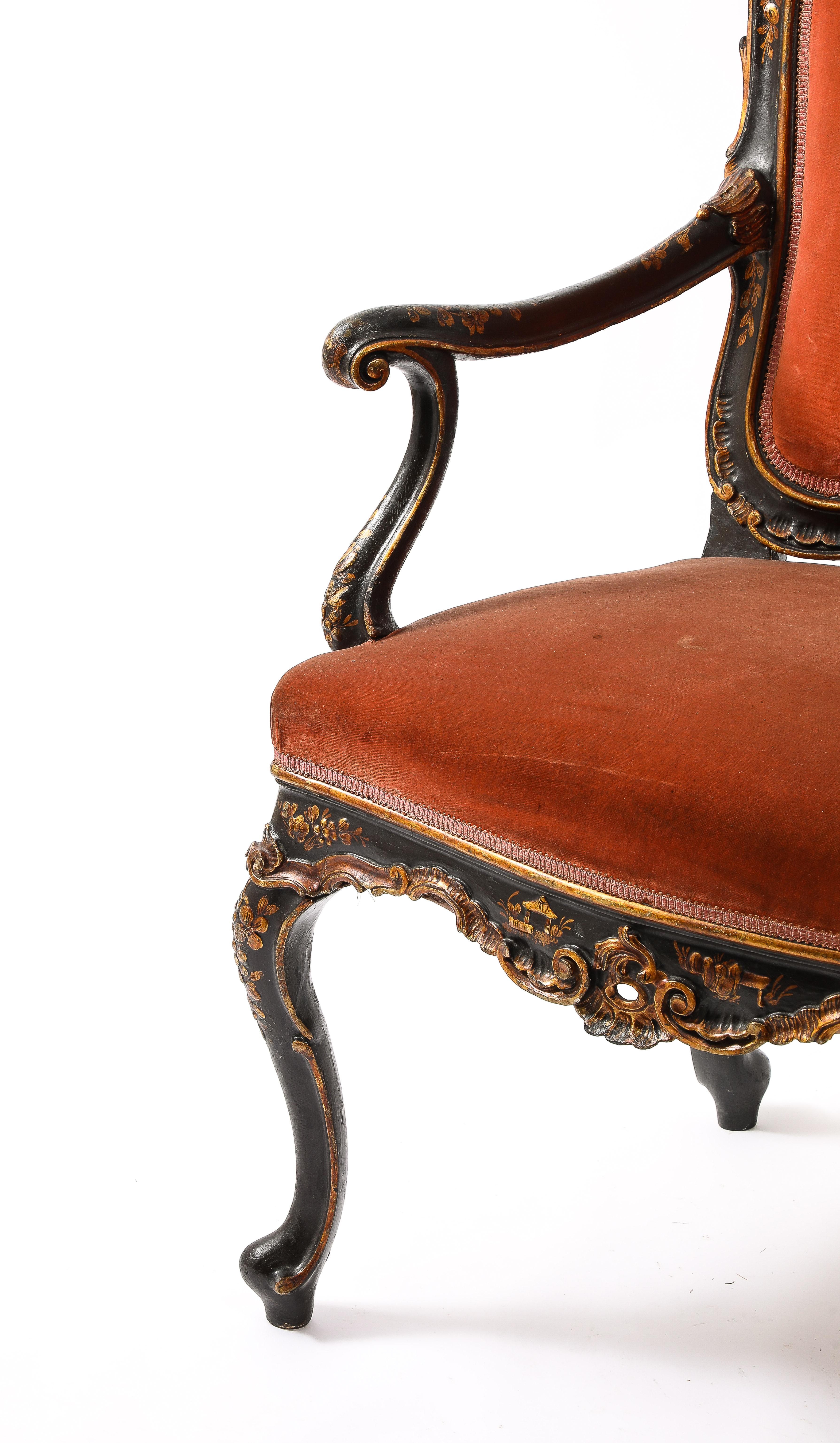 19th Century Louis XV Style Baroque Chairs in Velvet Upholstery, France 1900's For Sale 3