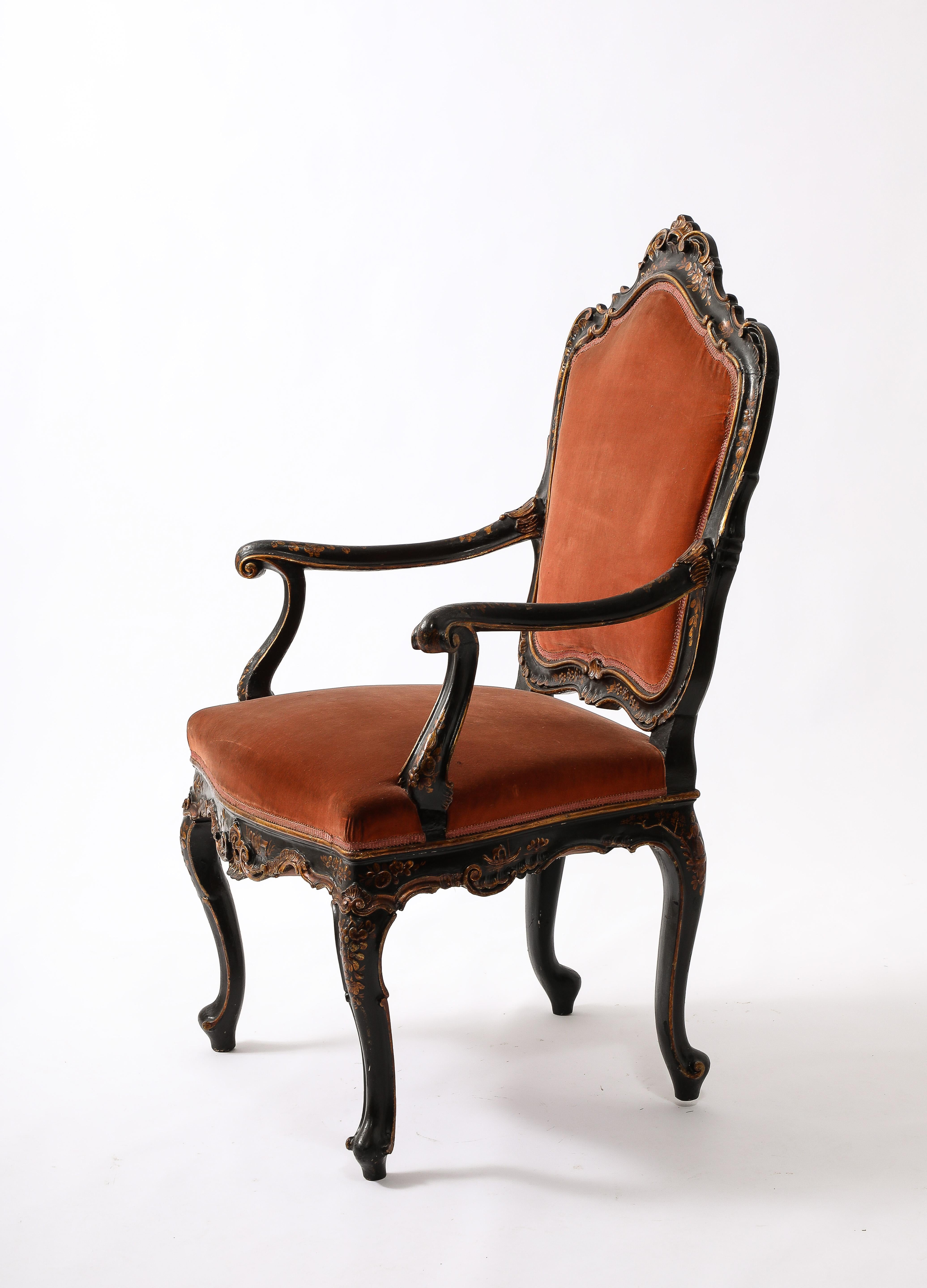 19th Century Louis XV Style Baroque Chairs in Velvet Upholstery, France 1900's For Sale 4