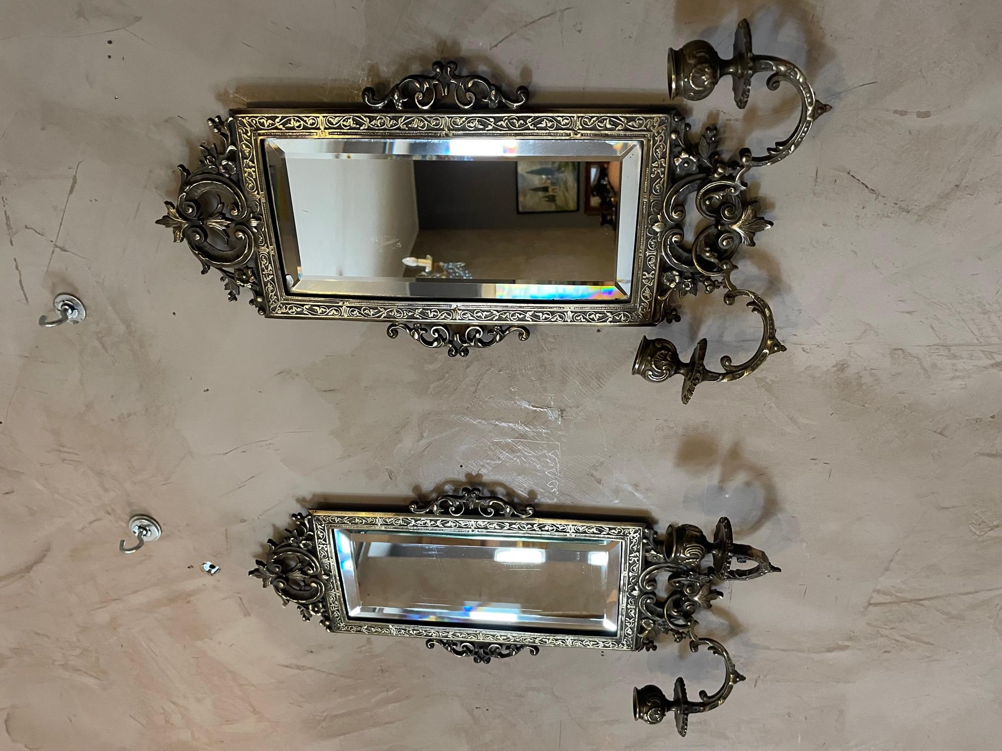 Late 19th Century 19th century Louis XV style Bronze Candle Holder Mirror For Sale