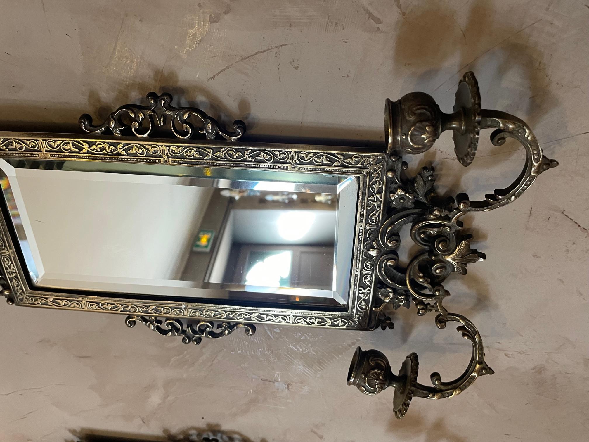 19th century Louis XV style Bronze Candle Holder Mirror For Sale 1