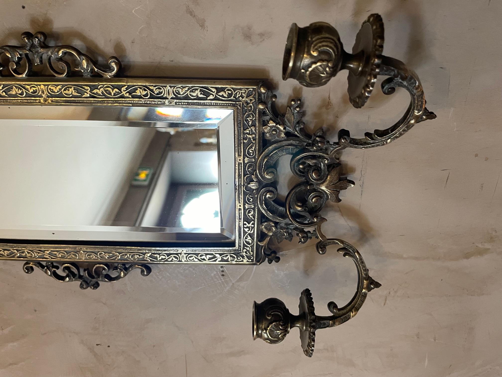 19th century Louis XV style Bronze Candle Holder Mirror For Sale 3