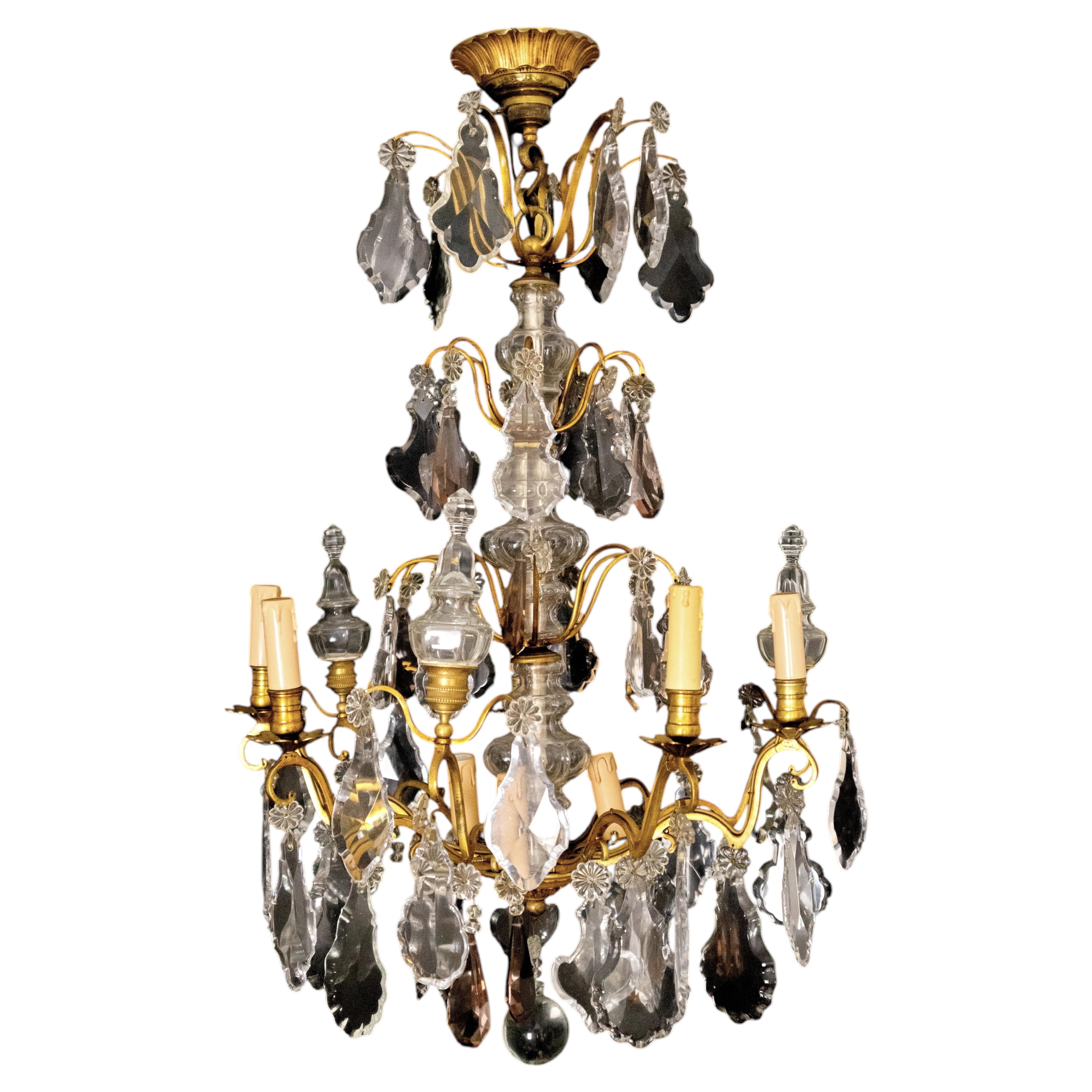 19th Century Louis XV Style Bronze Chandelier with Crystal Pendants