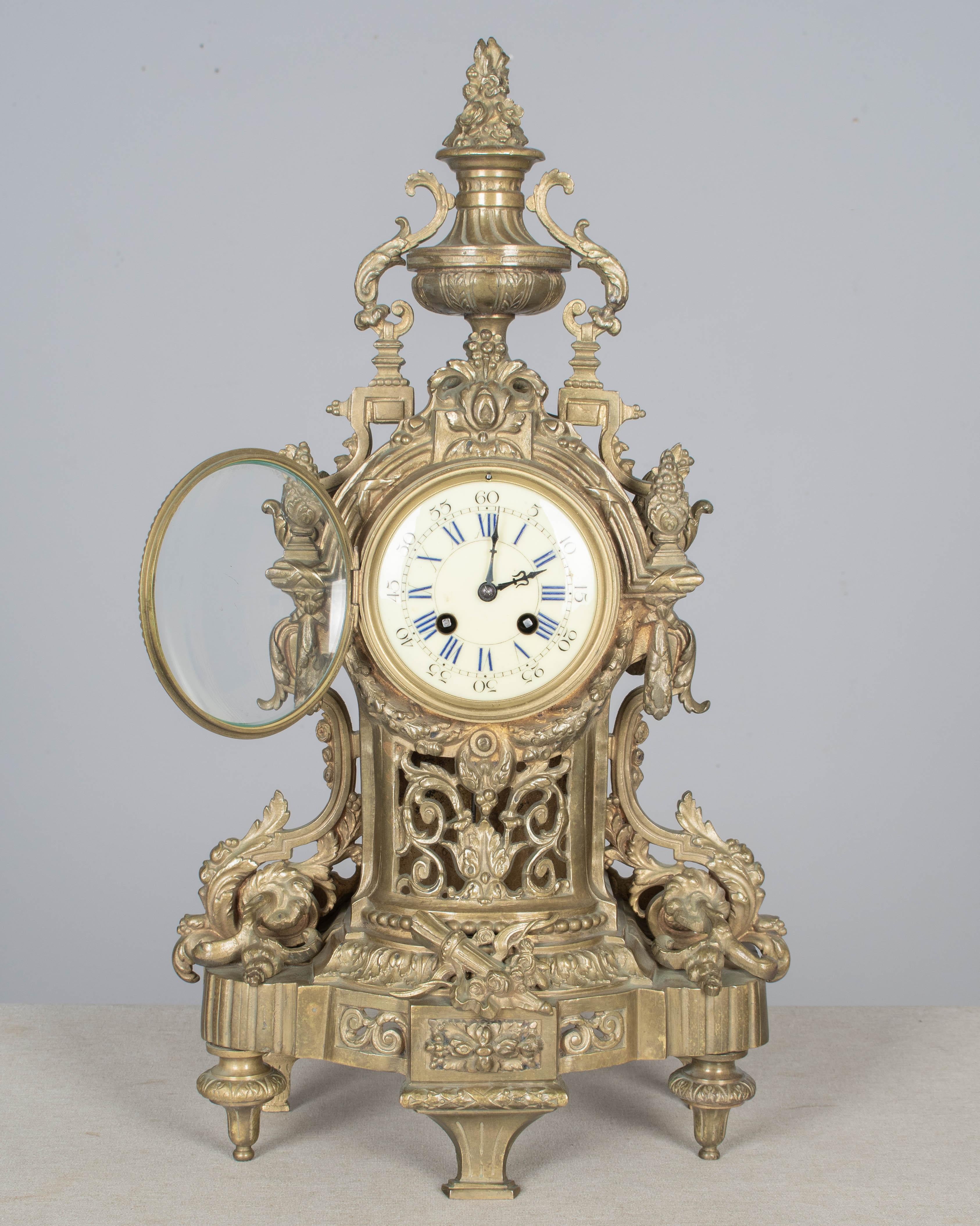 19th Century Louis XV Style Bronze Mantle Clock For Sale 5
