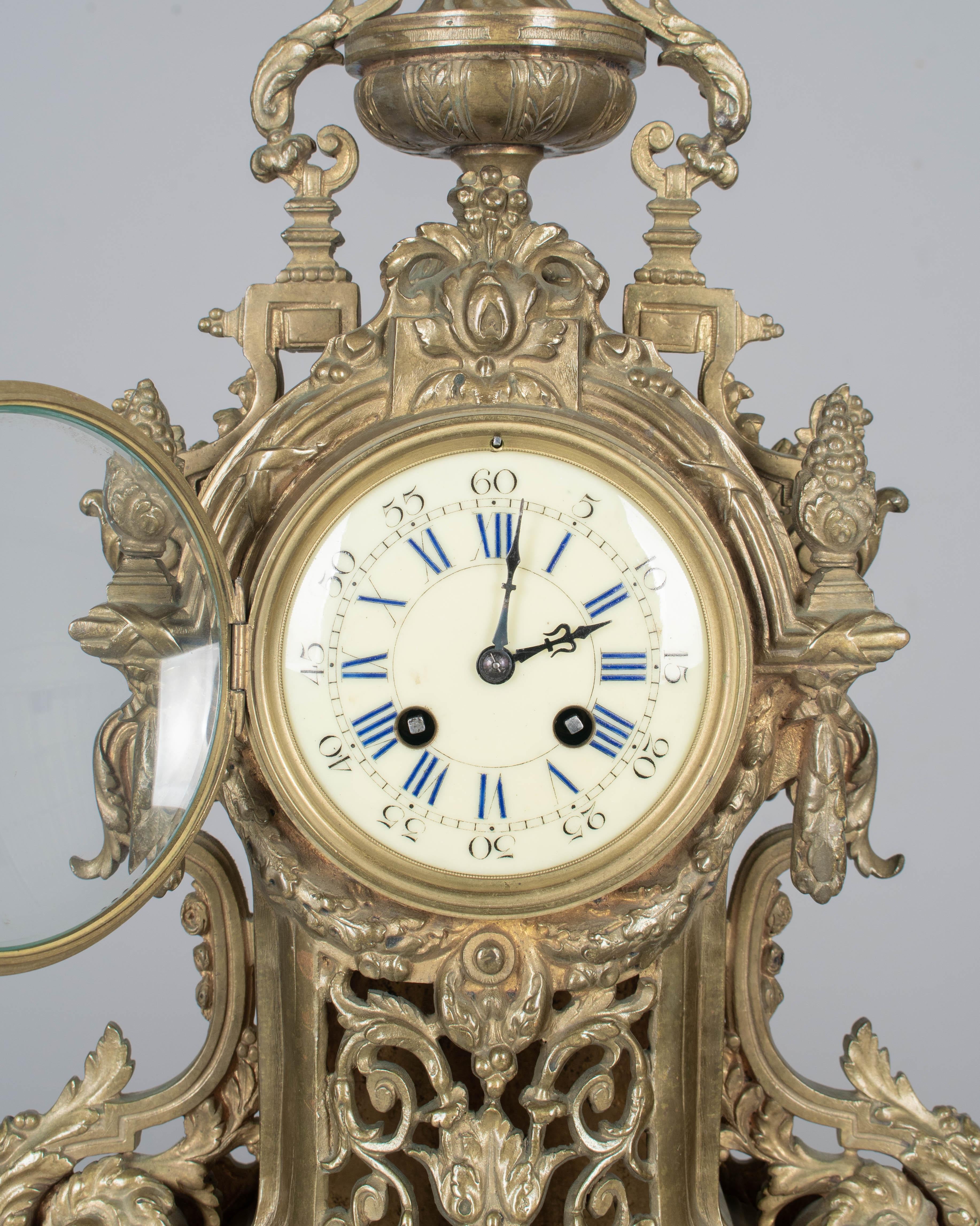 19th Century Louis XV Style Bronze Mantle Clock For Sale 6