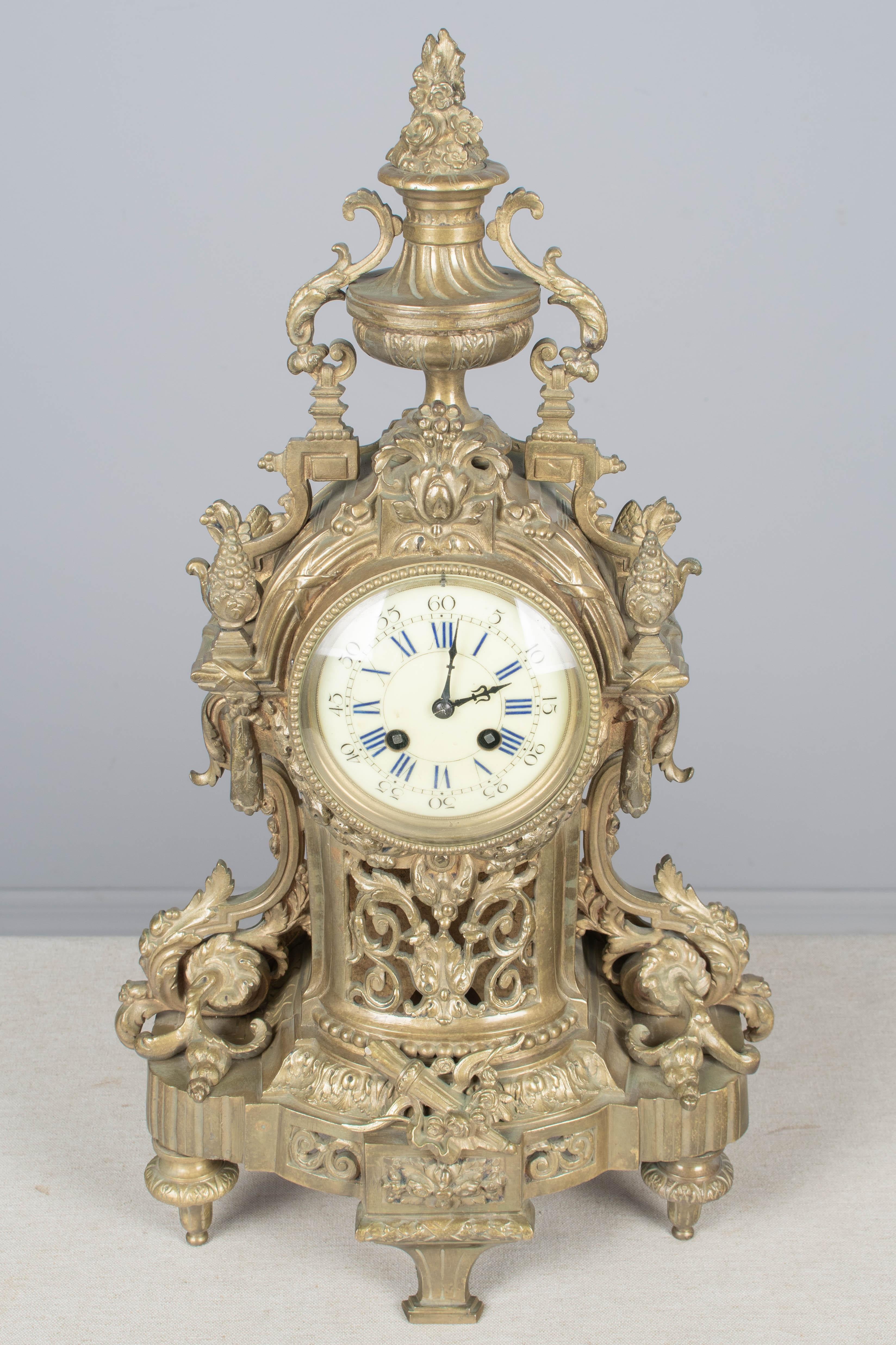 French 19th Century Louis XV Style Bronze Mantle Clock For Sale