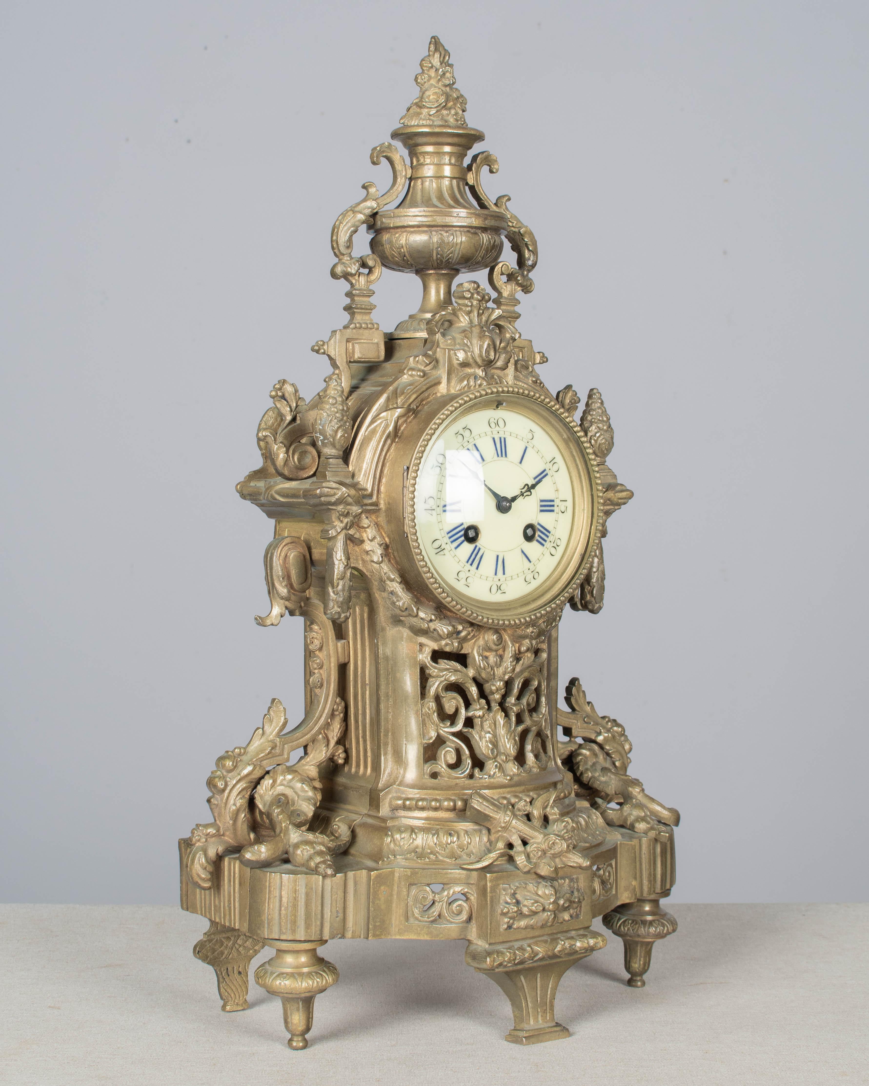 Cast 19th Century Louis XV Style Bronze Mantle Clock For Sale