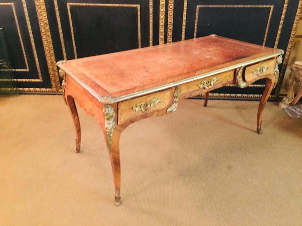 19th Century antique Louis XV Style Bureau Plat Writing Table bronze For Sale 8
