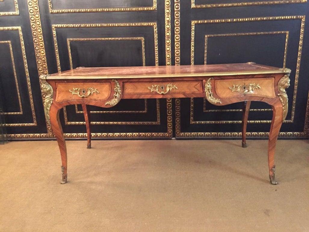 19th Century antique Louis XV Style Bureau Plat Writing Table bronze For Sale 10