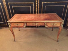 19th Century antique Louis XV Style Bureau Plat Writing Table bronze