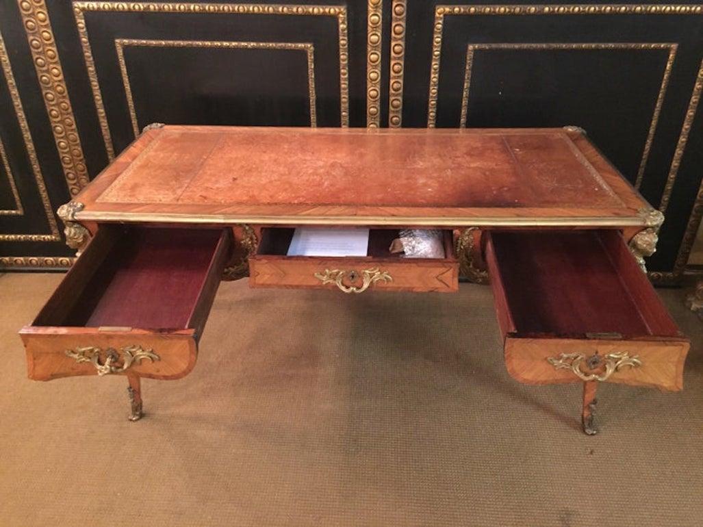 Bronzed 19th Century antique Louis XV Style Bureau Plat Writing Table bronze For Sale