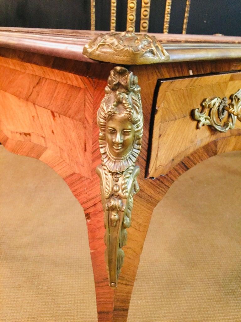 19th Century antique Louis XV Style Bureau Plat Writing Table bronze For Sale 3