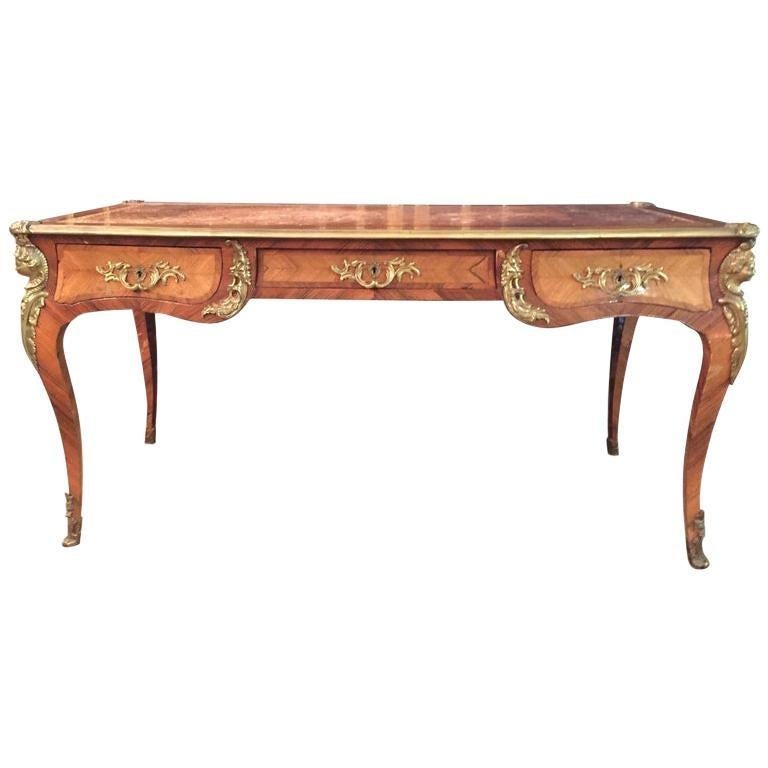 19th Century antique Louis XV Style Bureau Plat Writing Table bronze For Sale