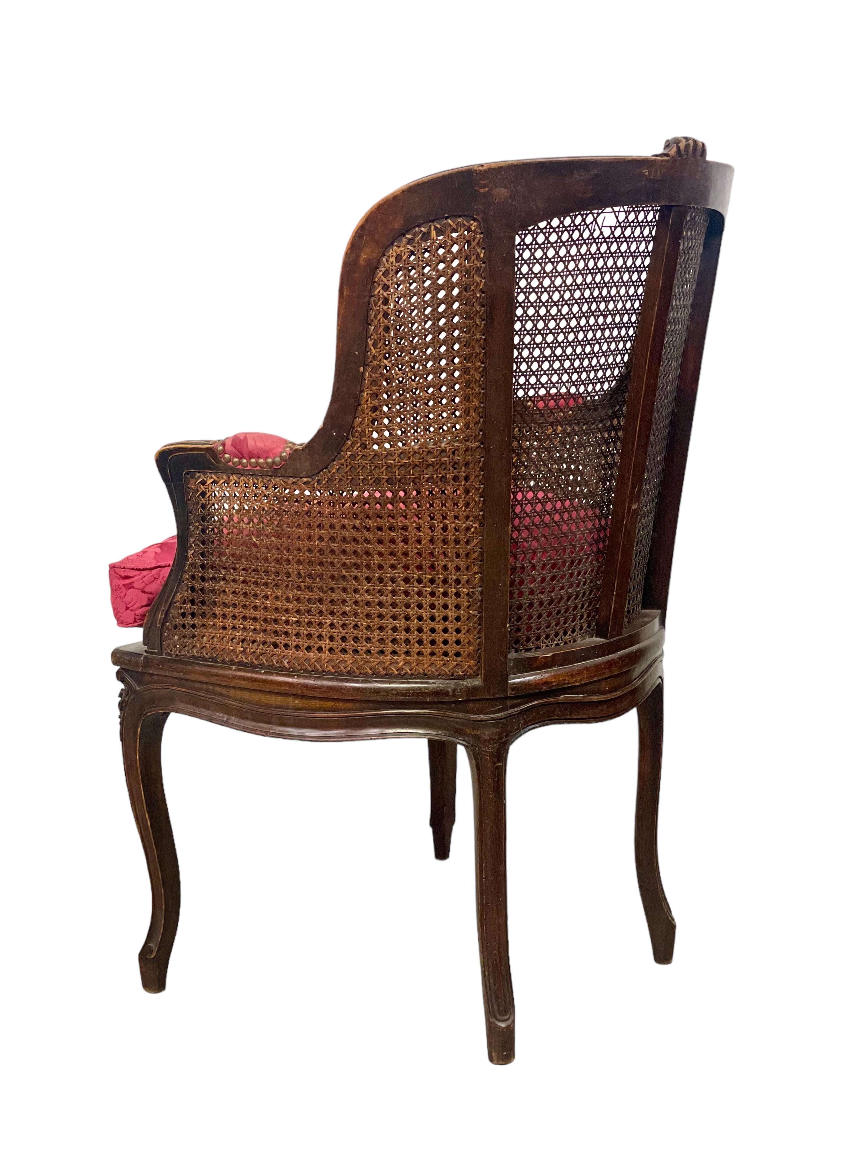 French 19th Century Louis XV Style Caned Bergère Chair For Sale