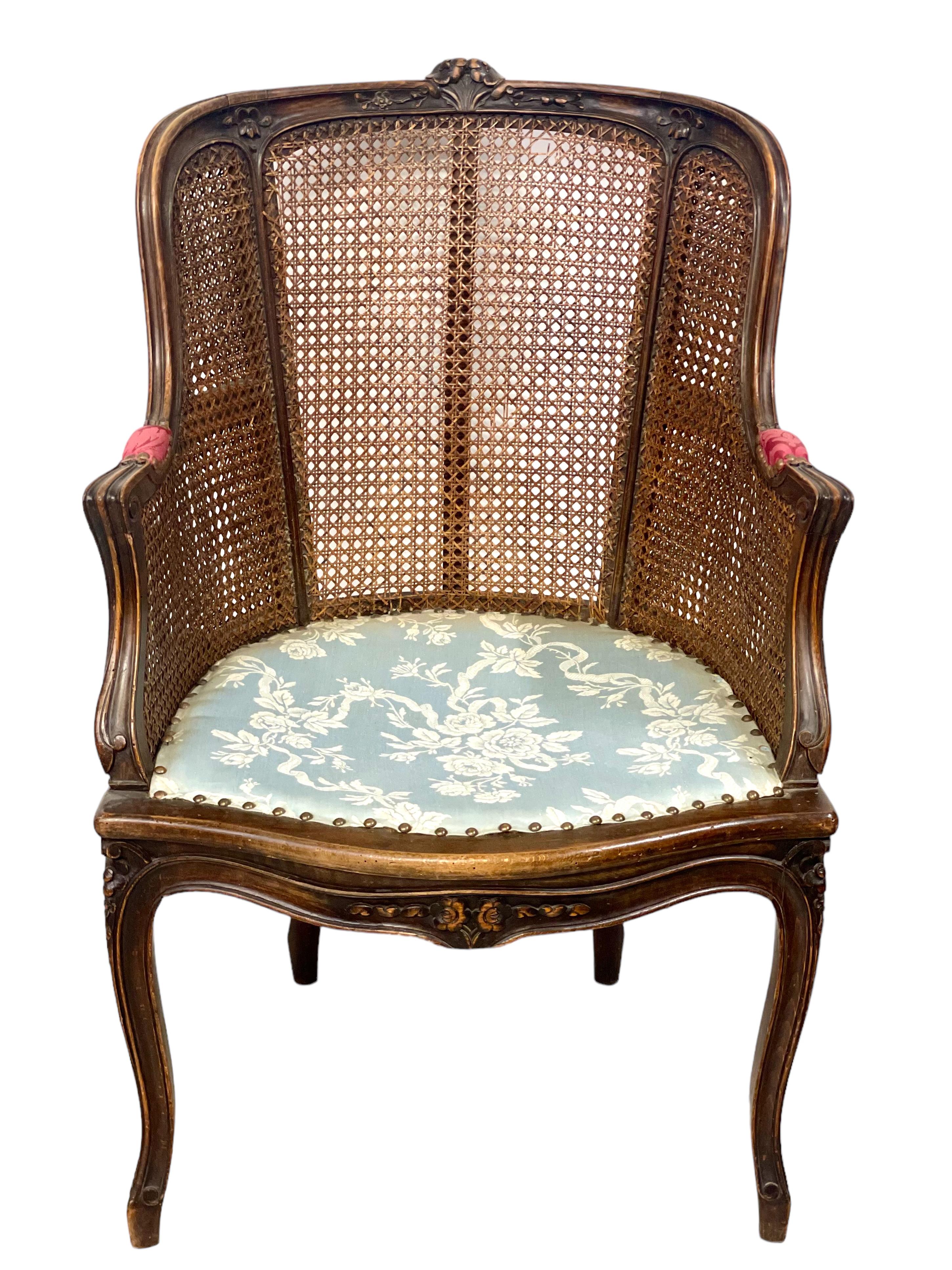 19th Century Louis XV Style Caned Bergère Chair For Sale 1