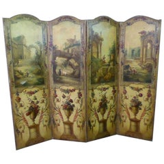 19th Century Louis XV Style Canvas Painted Screen