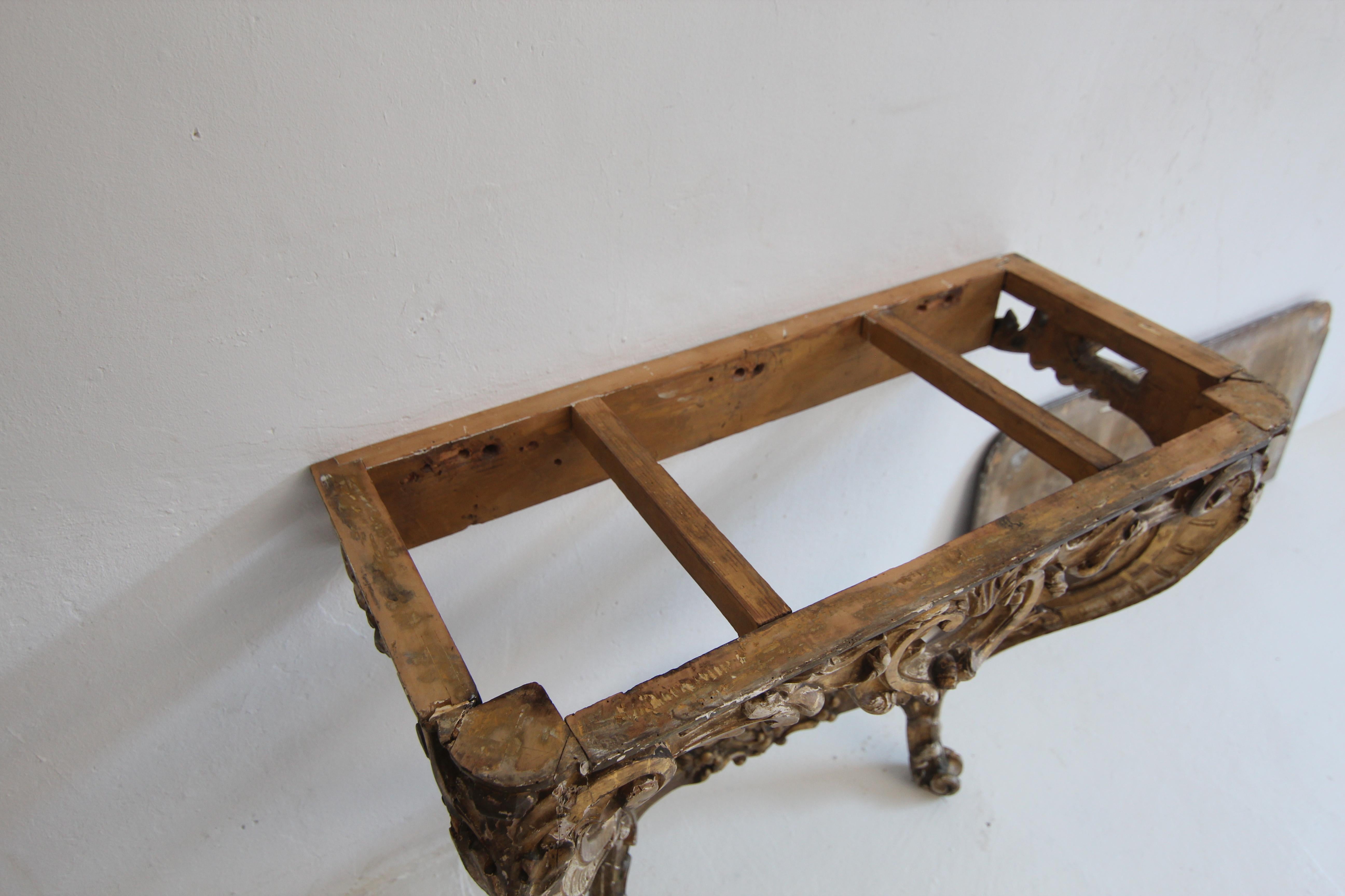 19th Century Louis XV Style Carved Giltwood Console Table with Marble Top For Sale 15