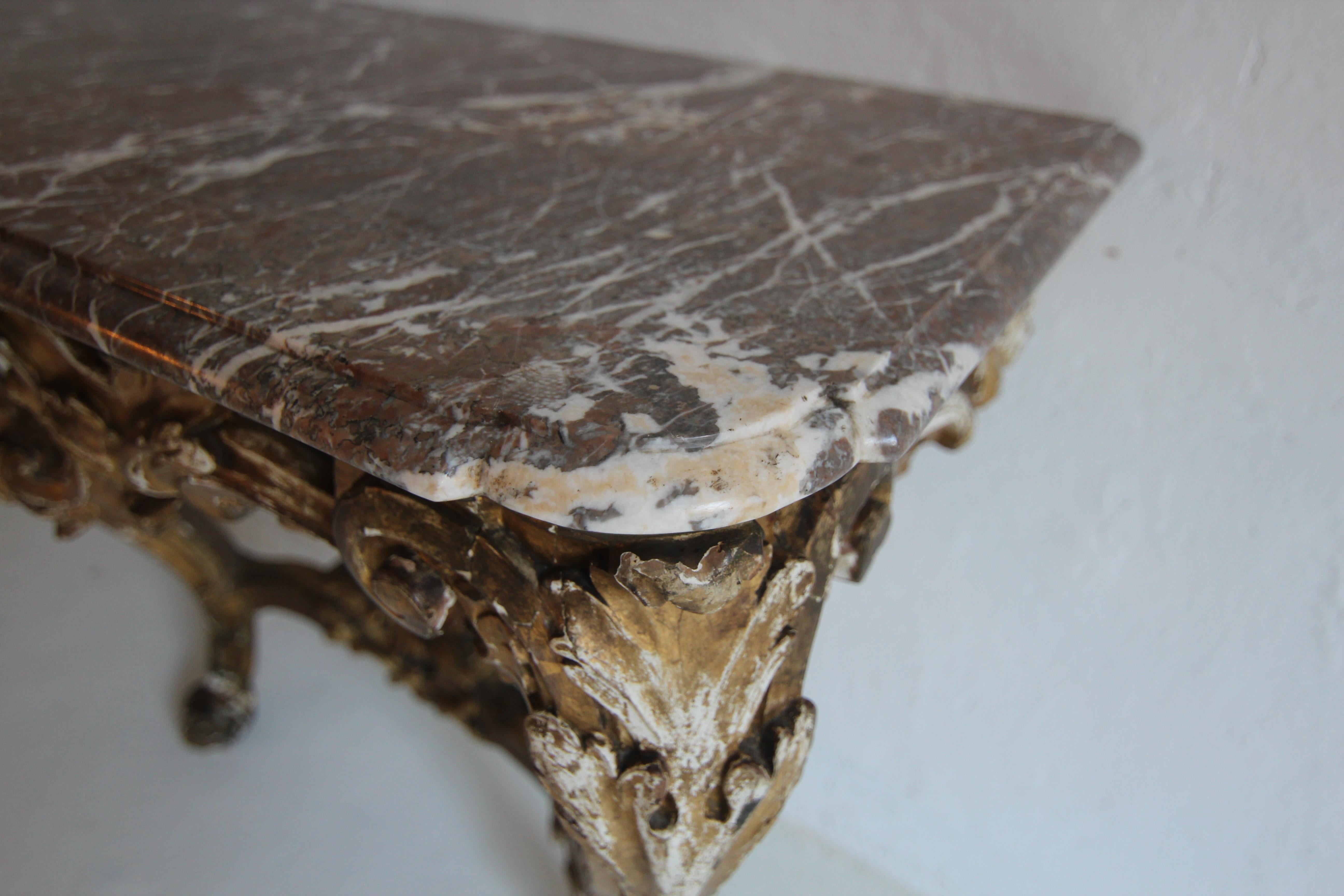 19th Century Louis XV Style Carved Giltwood Console Table with Marble Top For Sale 2