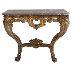 19th Century Louis XV Style Carved Giltwood Console Table with Marble Top
