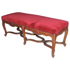 19th Century Louis XV Style Carved Wood Large Stool Banquette