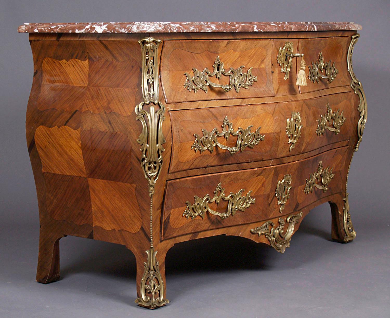 French 19th Century Louis XV Style Chest of Drawers with Marble Top For Sale