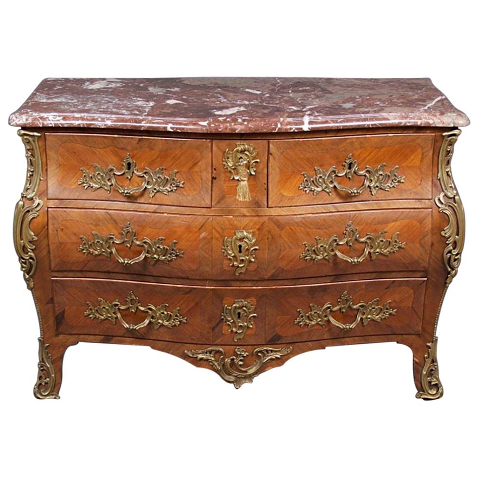 19th Century Louis XV Style Chest of Drawers with Marble Top For Sale