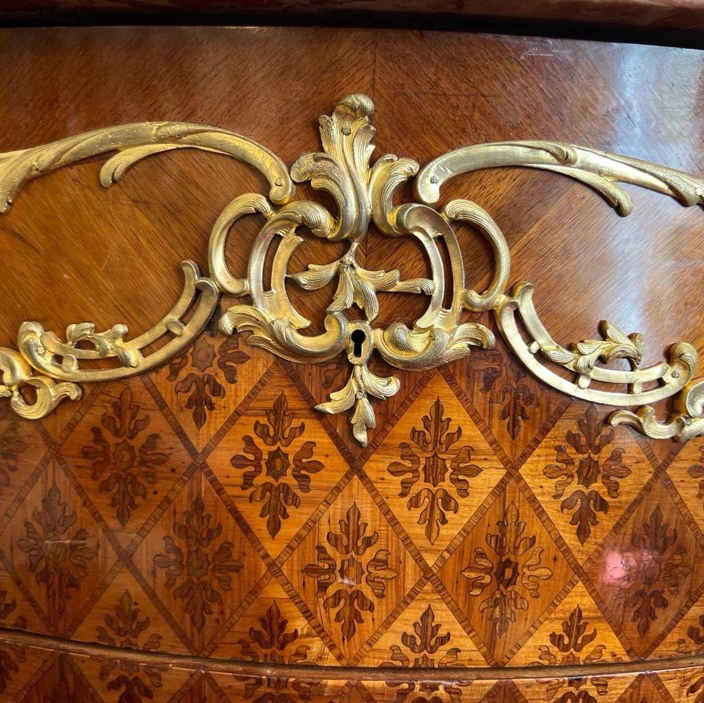 Gilt 19th Century Louis XV Style Commode in Flower Marquetry  For Sale