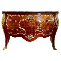 19th Century Louis XV Style Commode in Flower Marquetry 