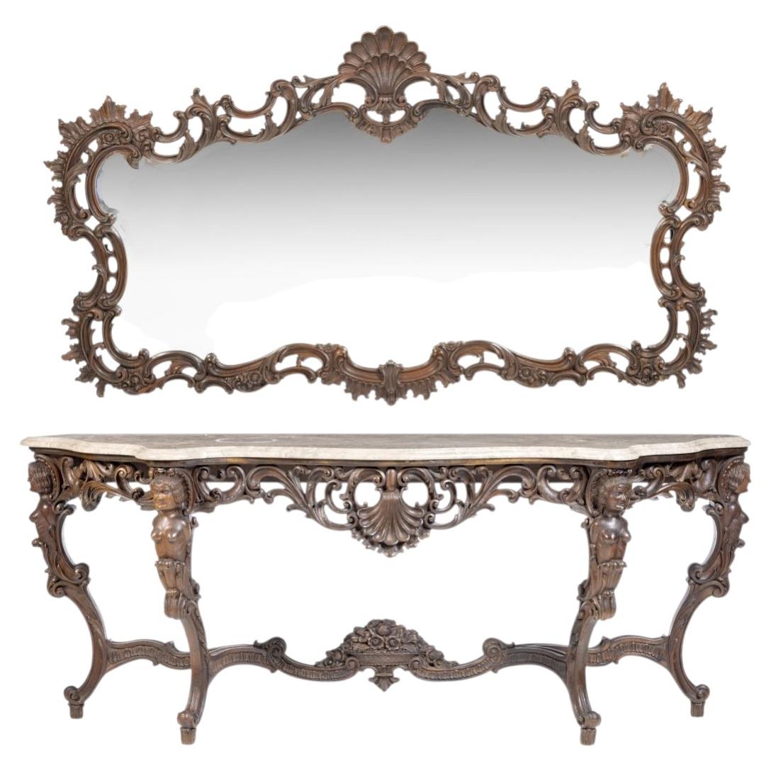 XIXe siècle - Console de style Louis XV avec miroir