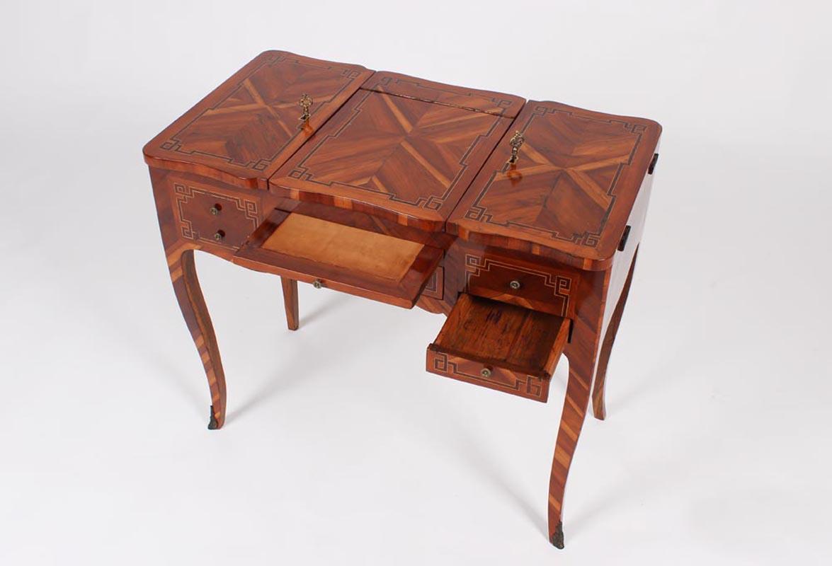 Marquetry 19th Century Louis XV Style Dressing Table, Plum Wood, France, circa 1890