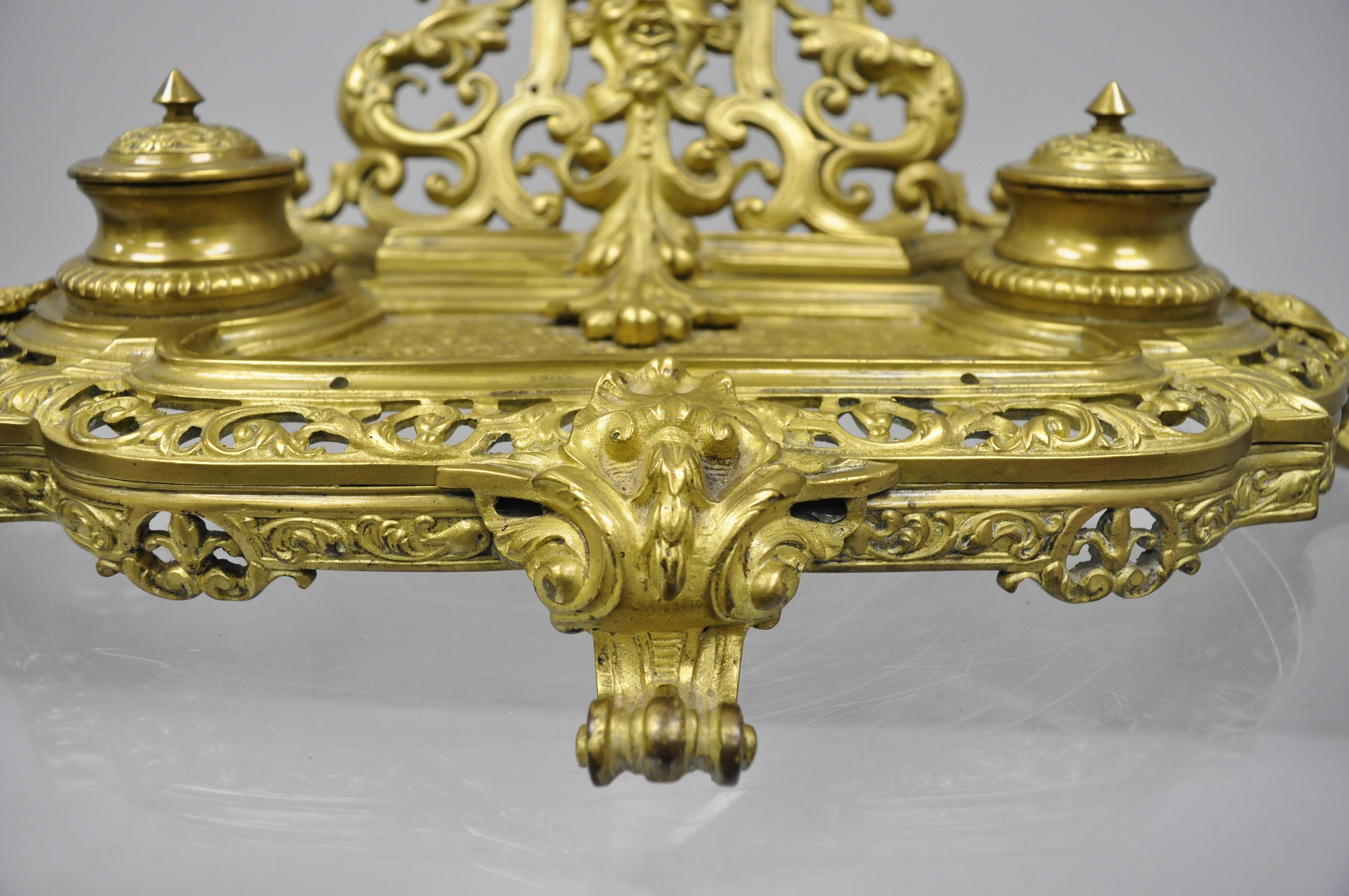19. Jahrhundert Louis XV Stil Figural Bronze Doppelt Tintenfass Stifthalter (Französisch)