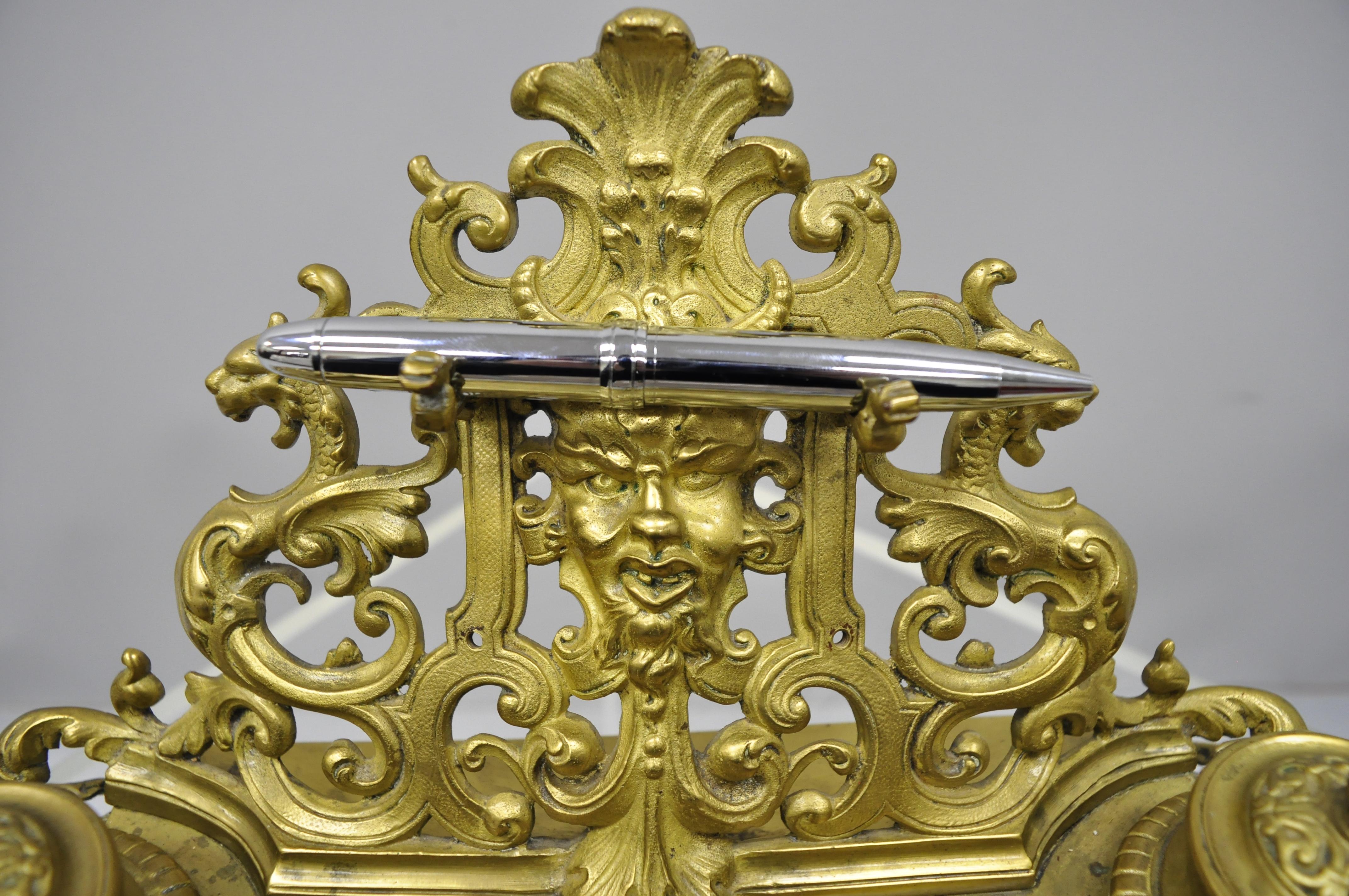 19. Jahrhundert Louis XV Stil Figural Bronze Doppelt Tintenfass Stifthalter 4