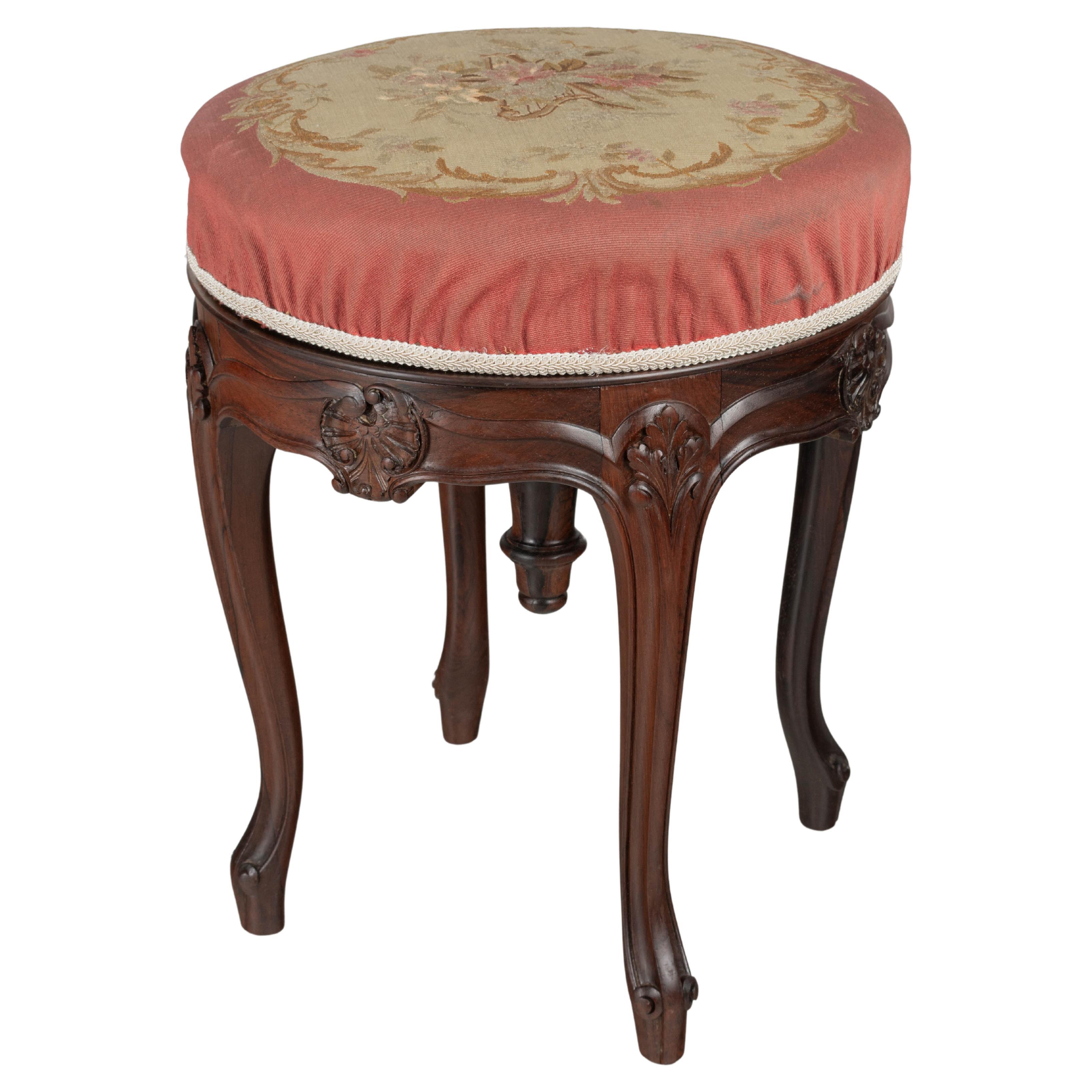 Tabouret réglable français de style Louis XV du 19ème siècle