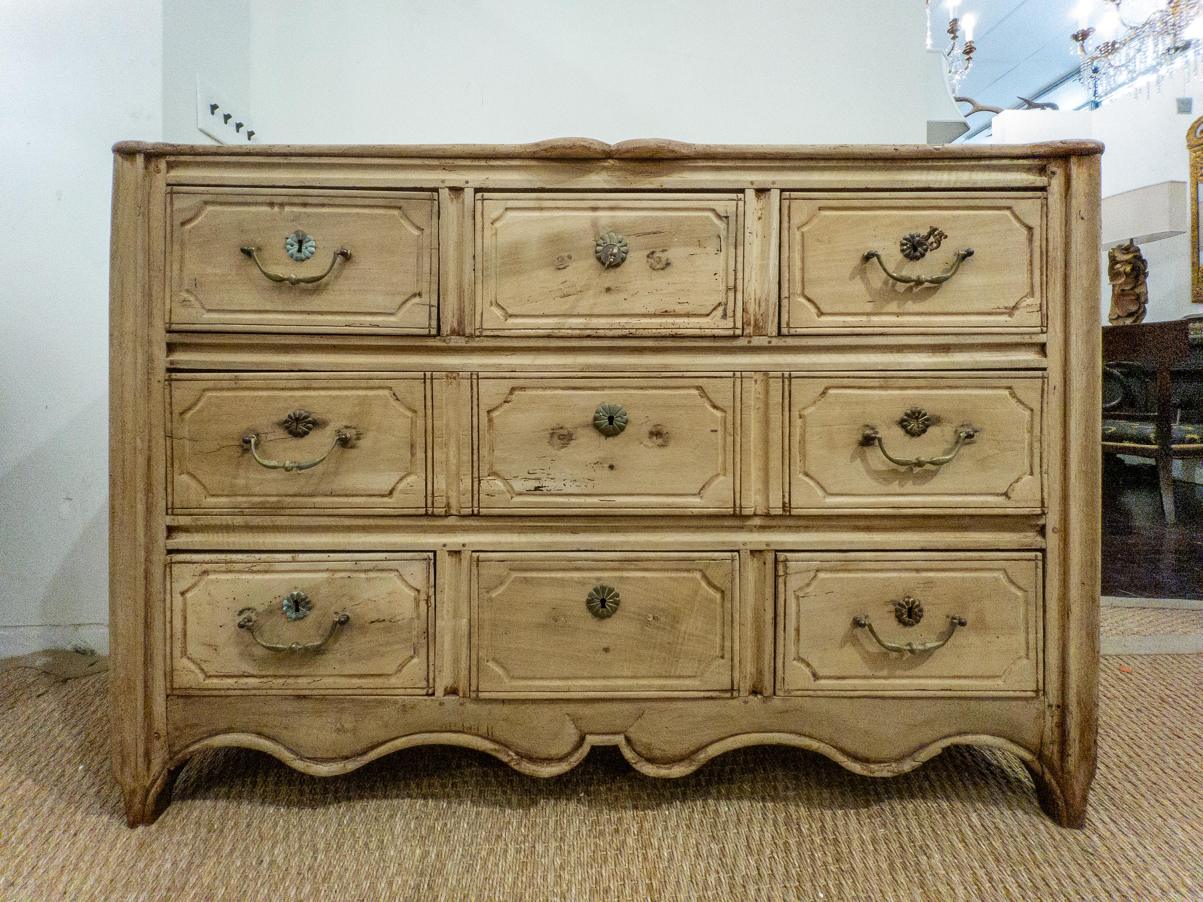 19th Century Louis XV Style French Commode of Lightened Walnut 1