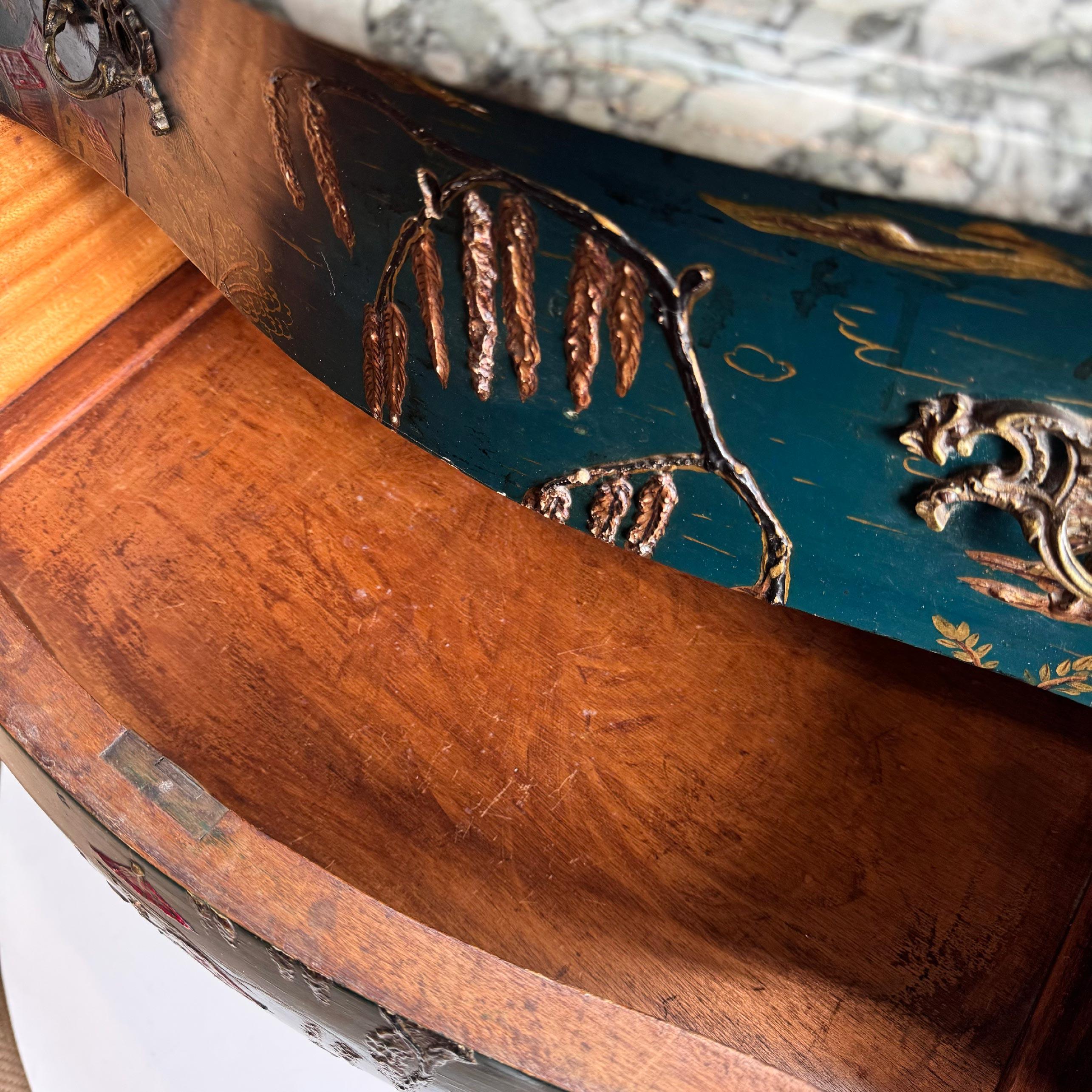 19th Century Louis XV Style French Dark Ocean Blue Chinoiserie Commode For Sale 10