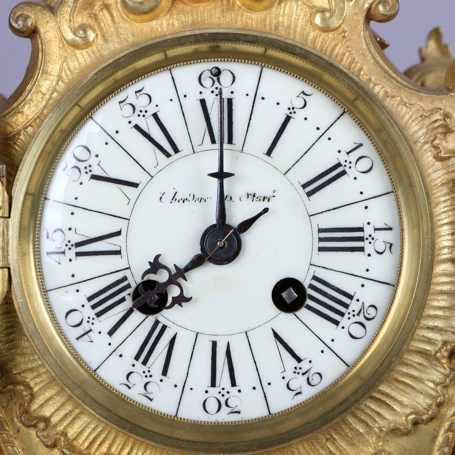 Cast 19th Century Louis XV Style French Etienne Maxant Brevete Mantel Clock