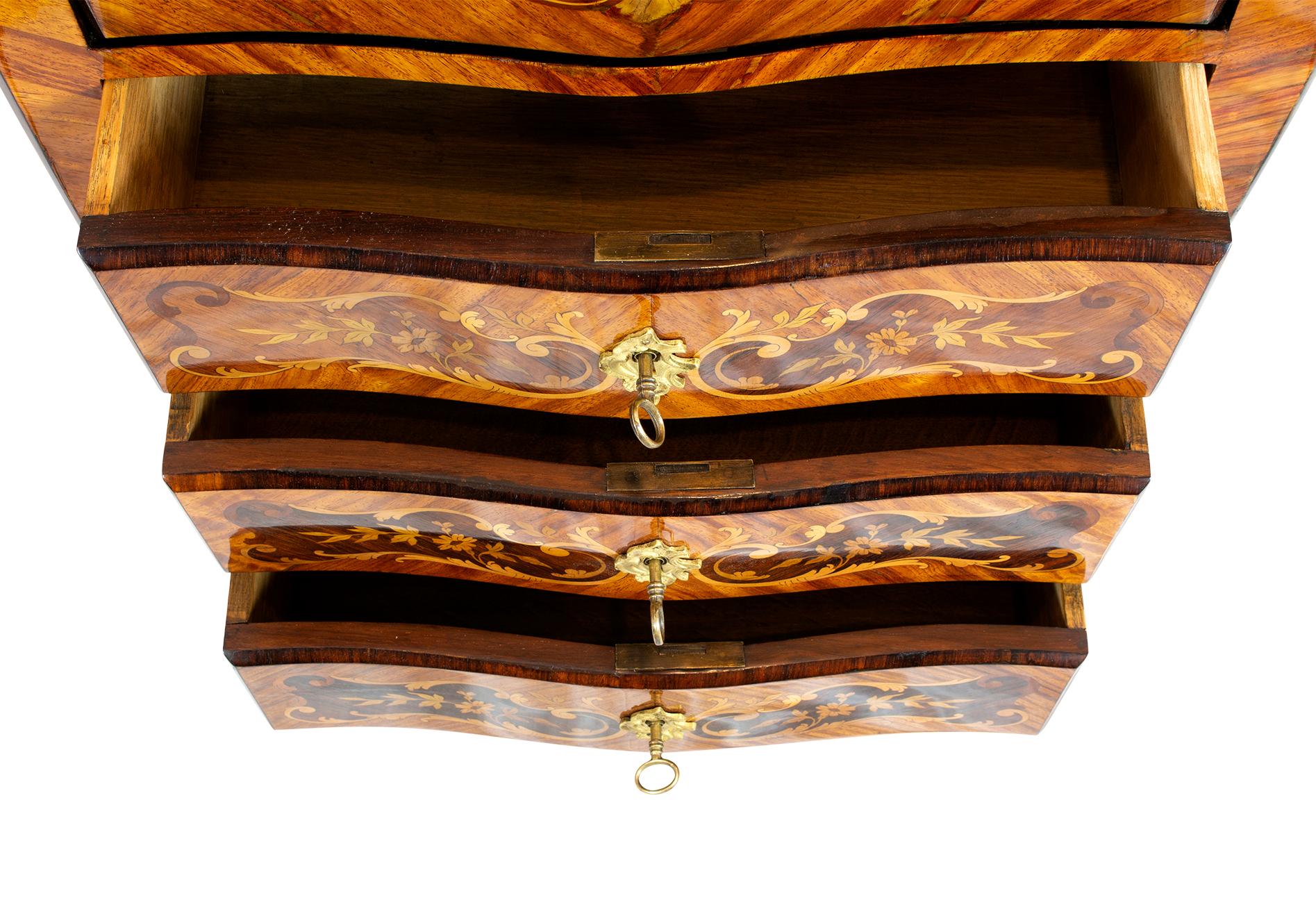 19th Century Louis XV Style French Marquetry and Bronze Ladies Secretaire Chest For Sale 1