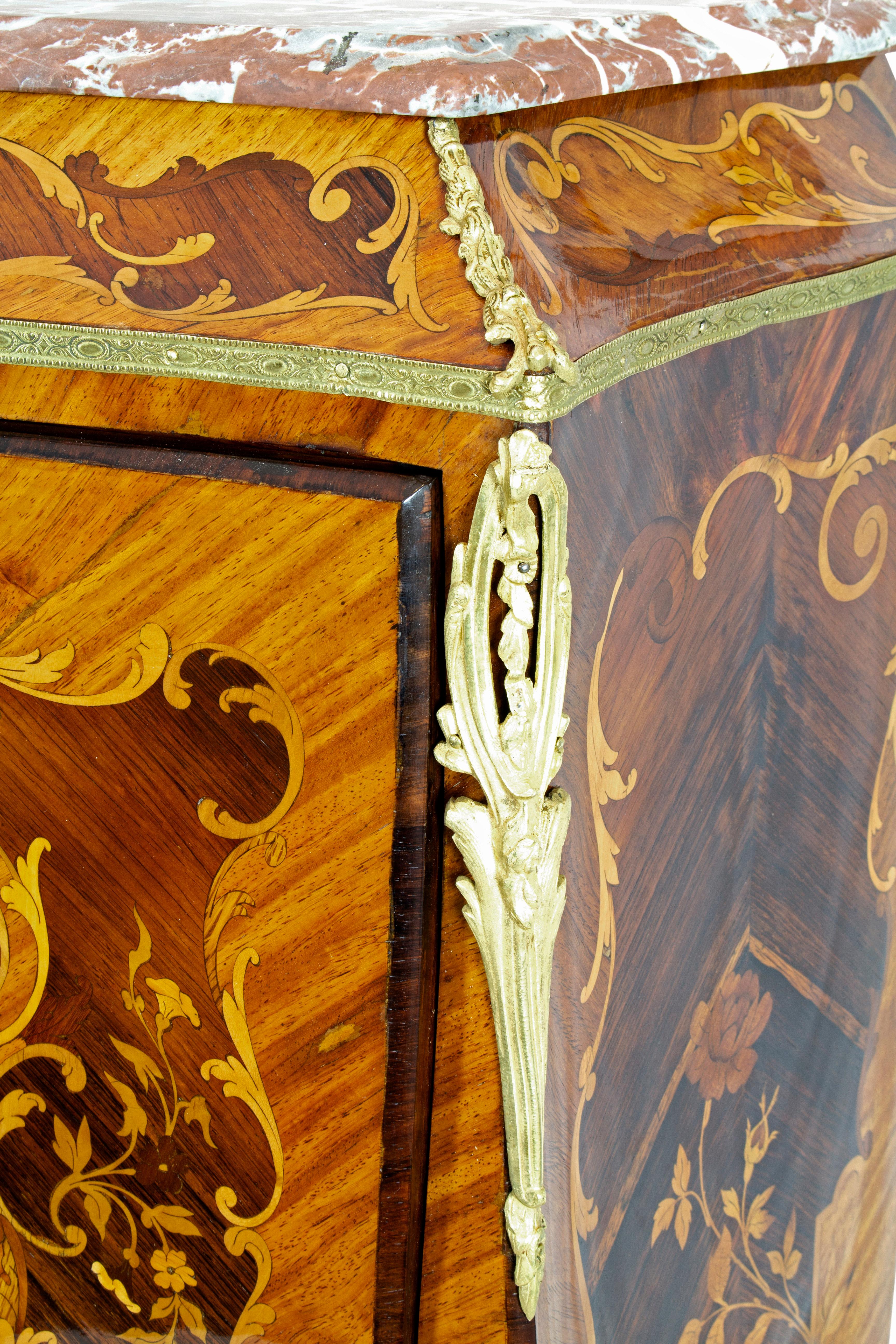 19th Century Louis XV Style French Marquetry and Bronze Ladies Secretaire Chest For Sale 3