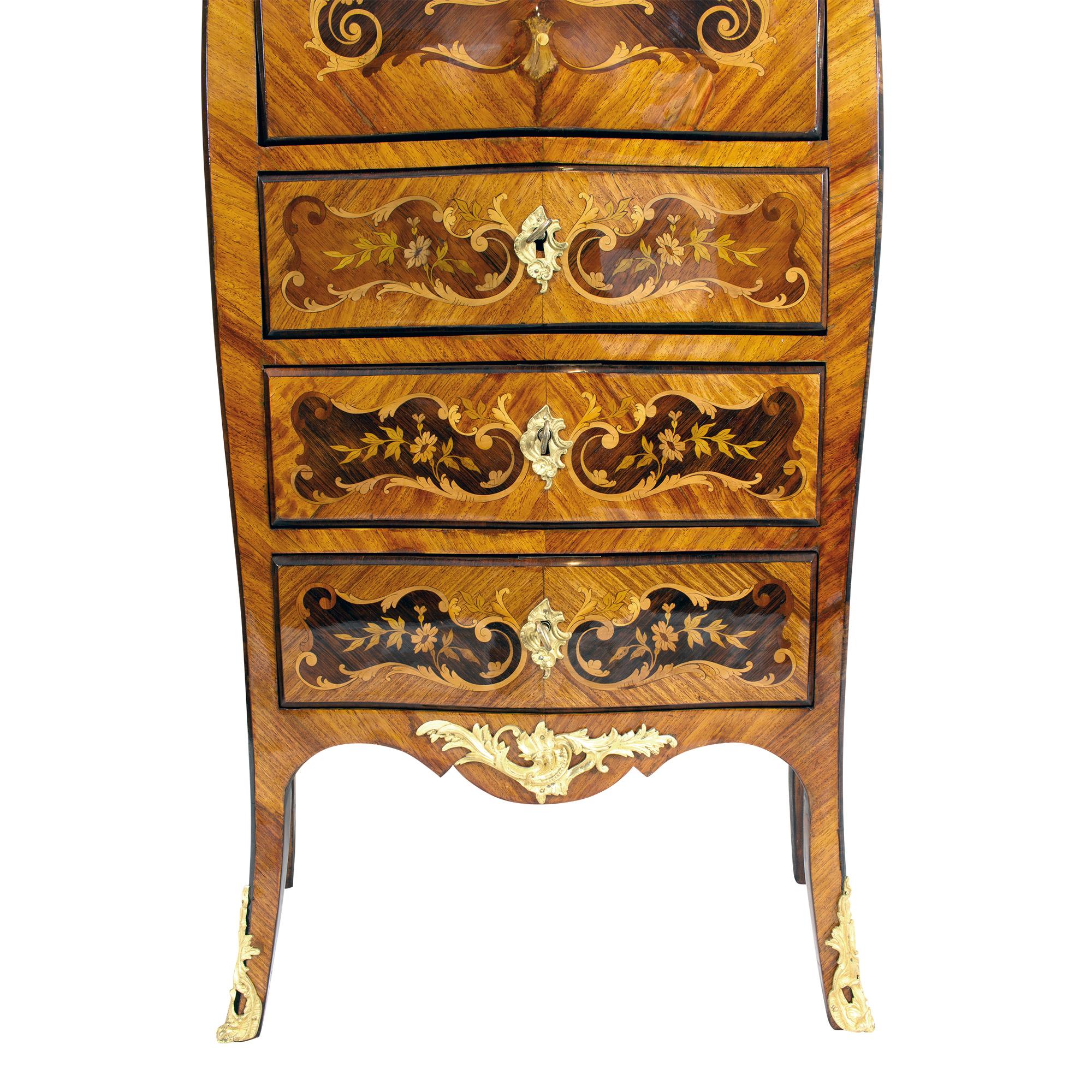 19th Century Louis XV Style French Marquetry and Bronze Ladies Secretaire Chest For Sale 4