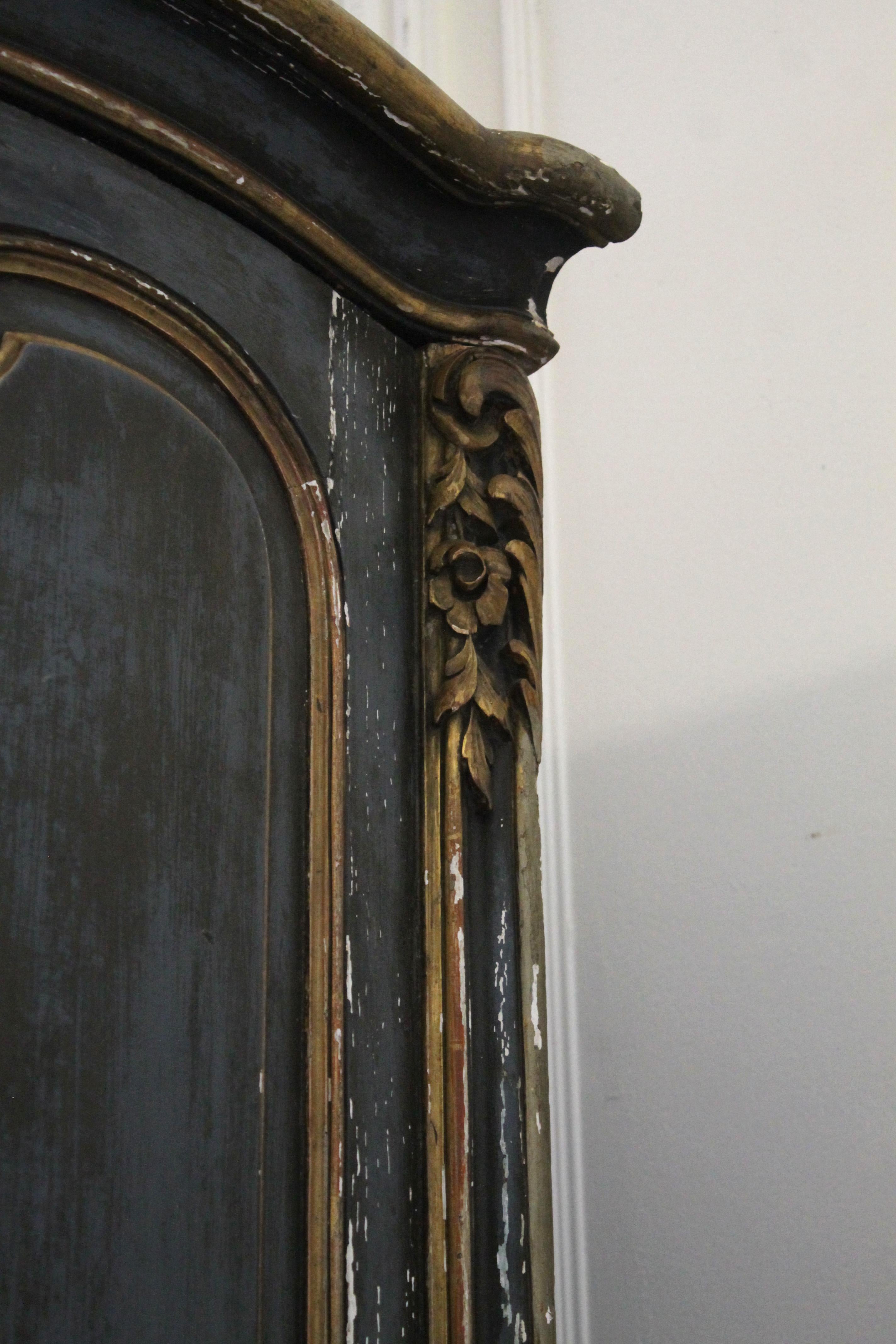 Hand-Carved 19th Century Louis XV Style French Polychromed Armoire For Sale