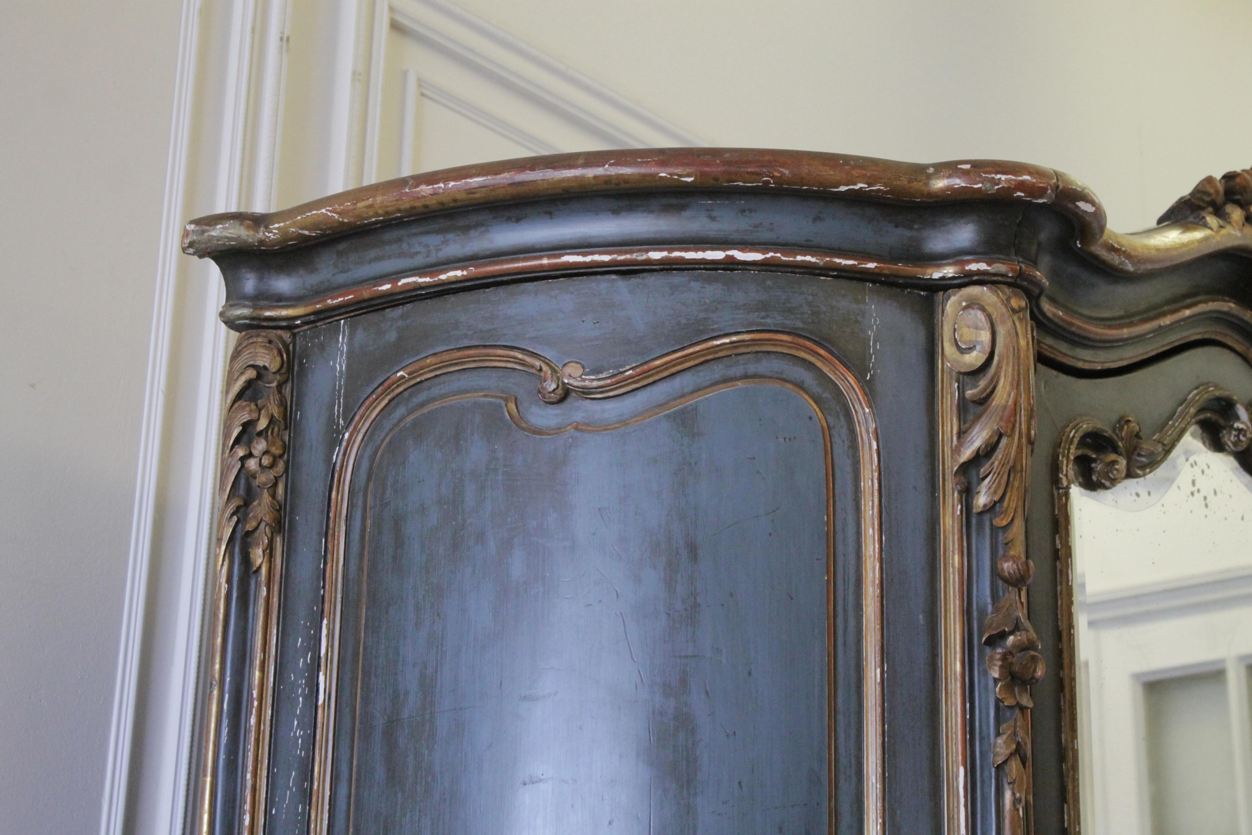 19th Century Louis XV Style French Polychromed Armoire In Good Condition For Sale In Brea, CA