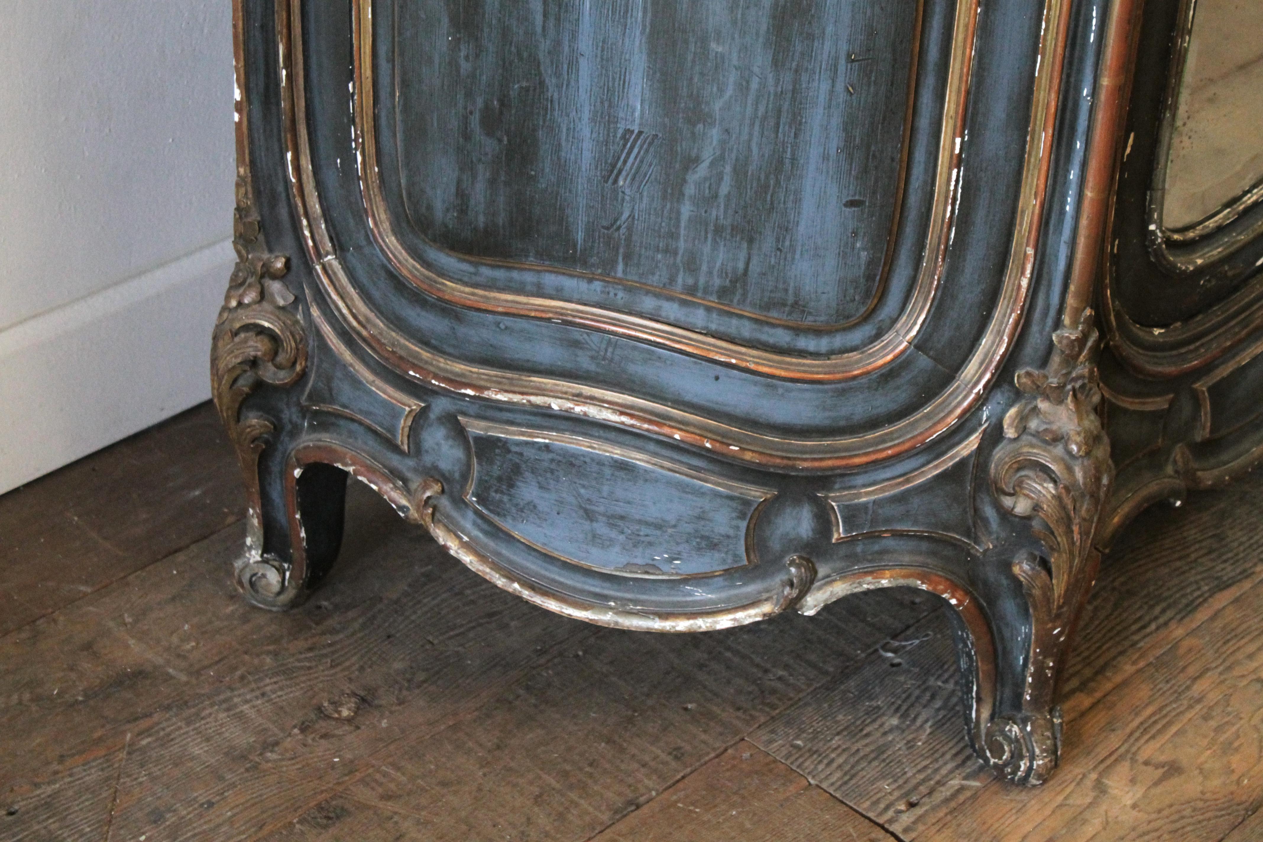 Mirror 19th Century Louis XV Style French Polychromed Armoire For Sale