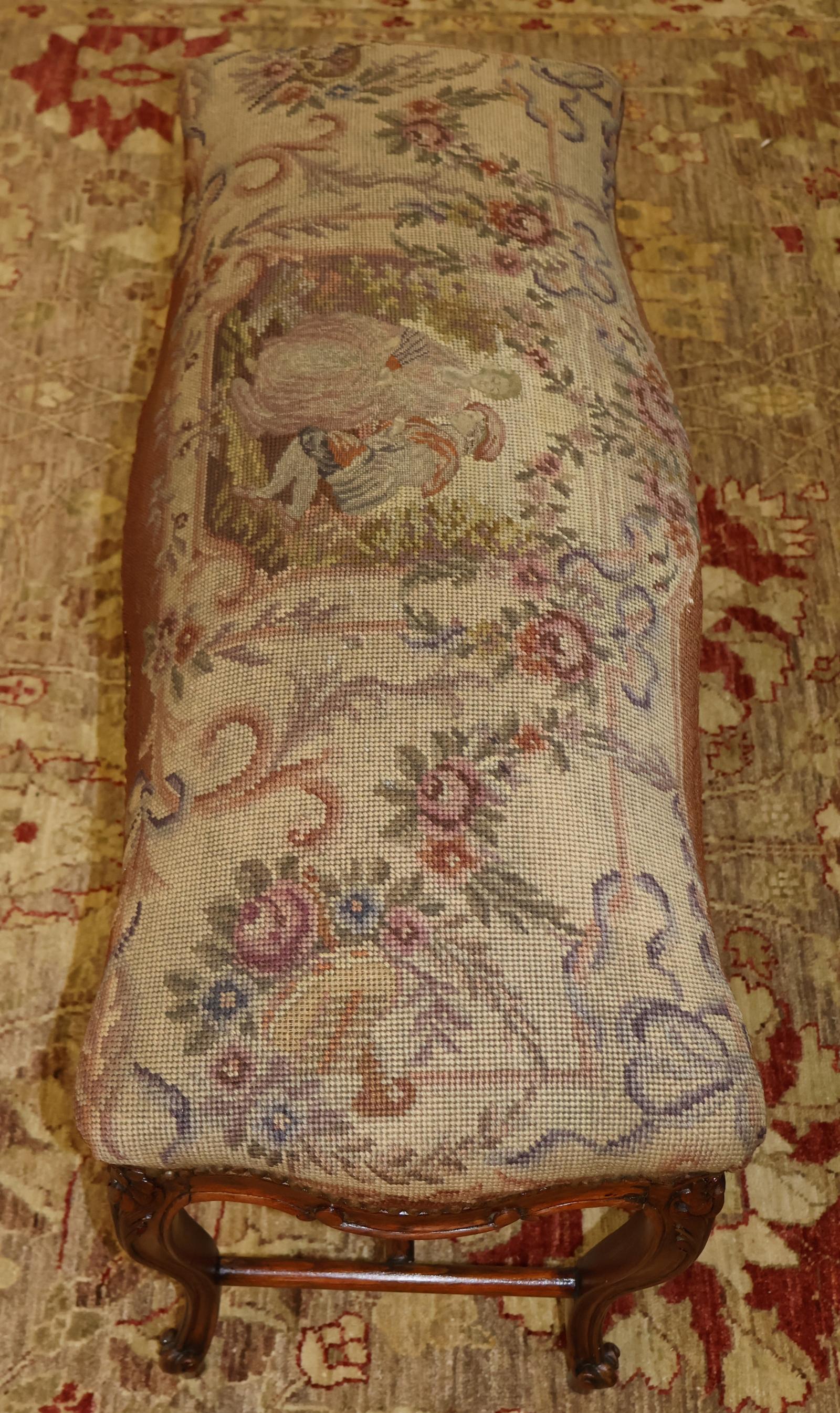 19th Century Louis XV Style French Walnut Needlepoint Petit Point Bench Stool For Sale 5