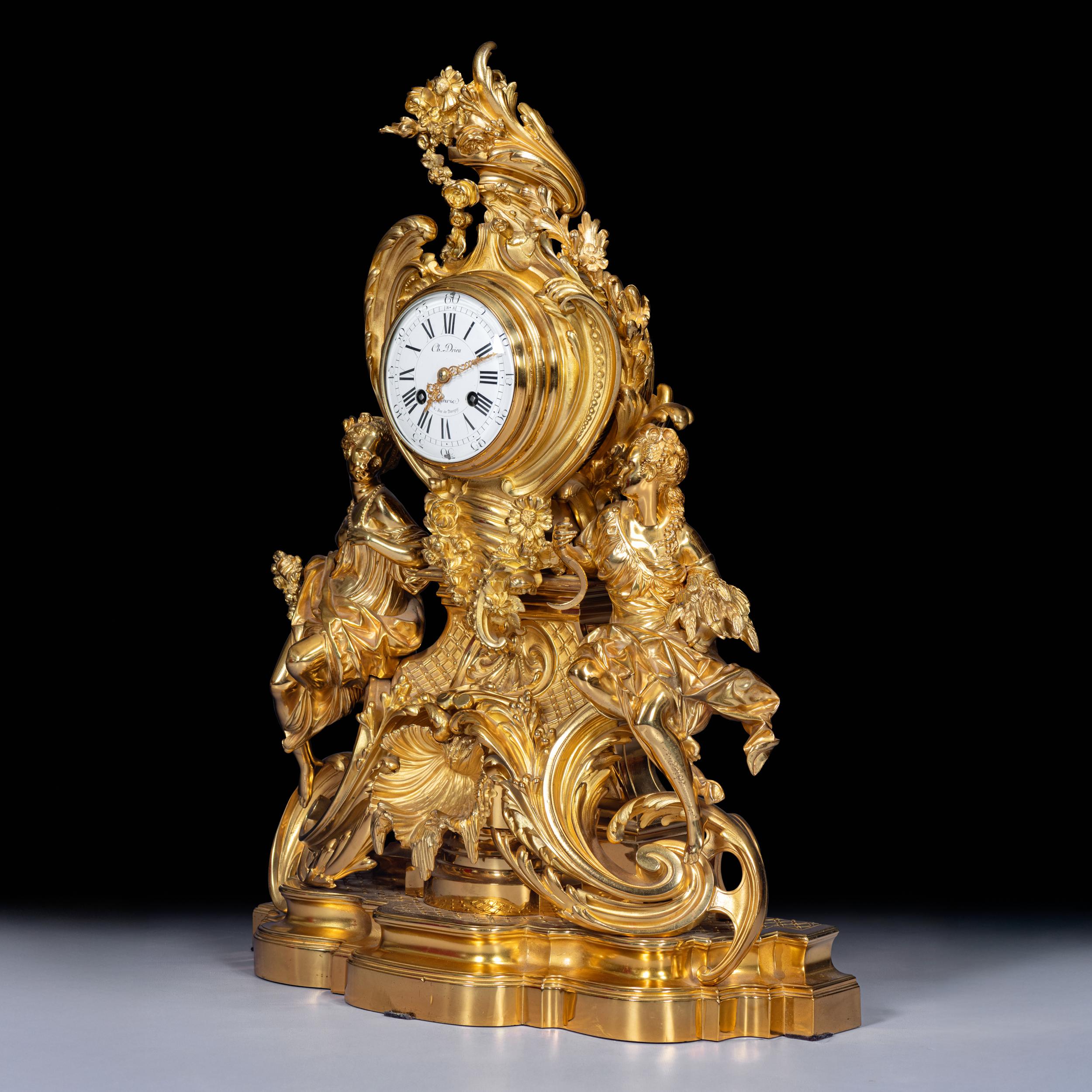 Rococò Orologio in bronzo dorato del XIX secolo in stile Luigi XV di Ch. Drieu, Parigi in vendita