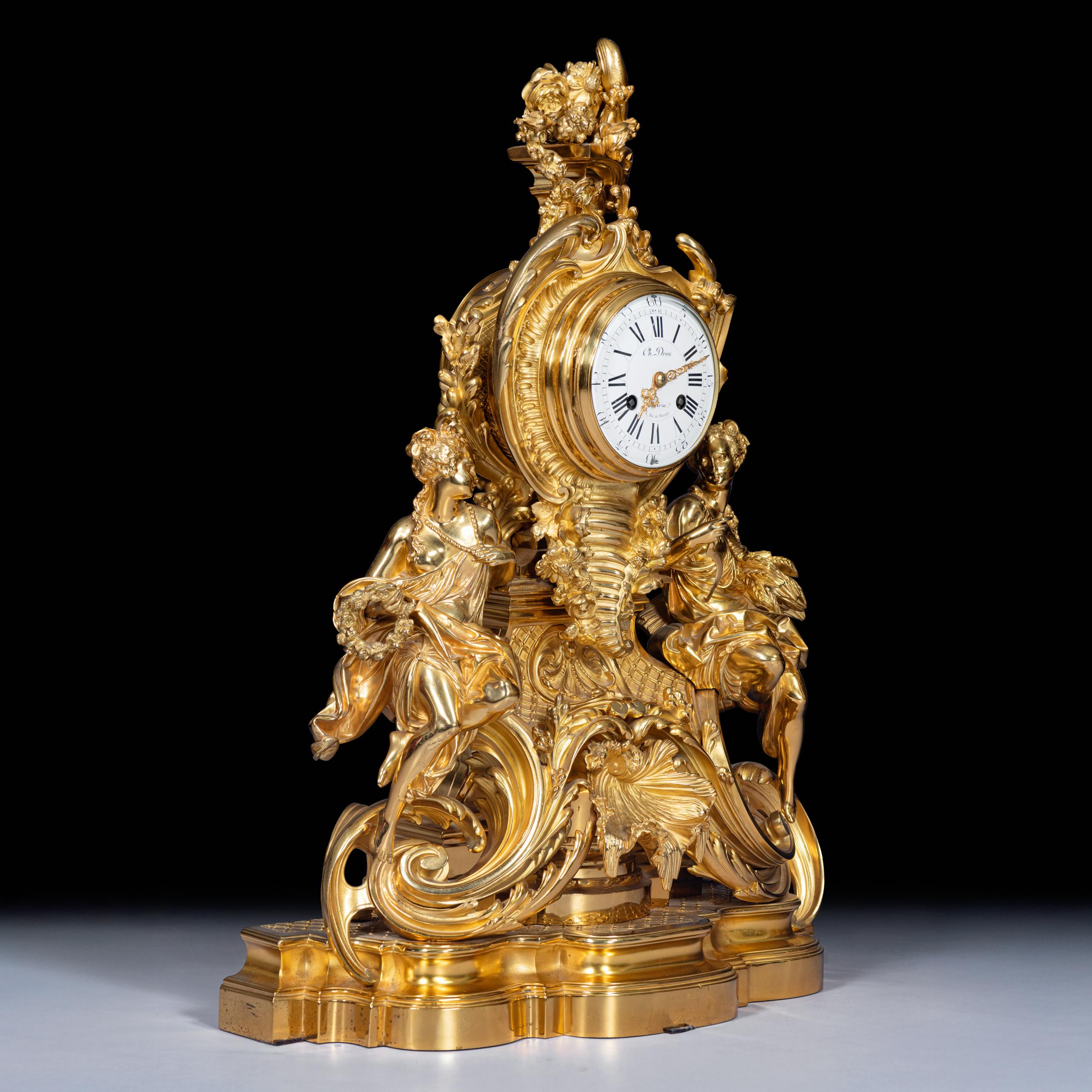 Orologio in bronzo dorato del XIX secolo in stile Luigi XV di Ch. Drieu, Parigi In condizioni ottime in vendita a Dublin, IE