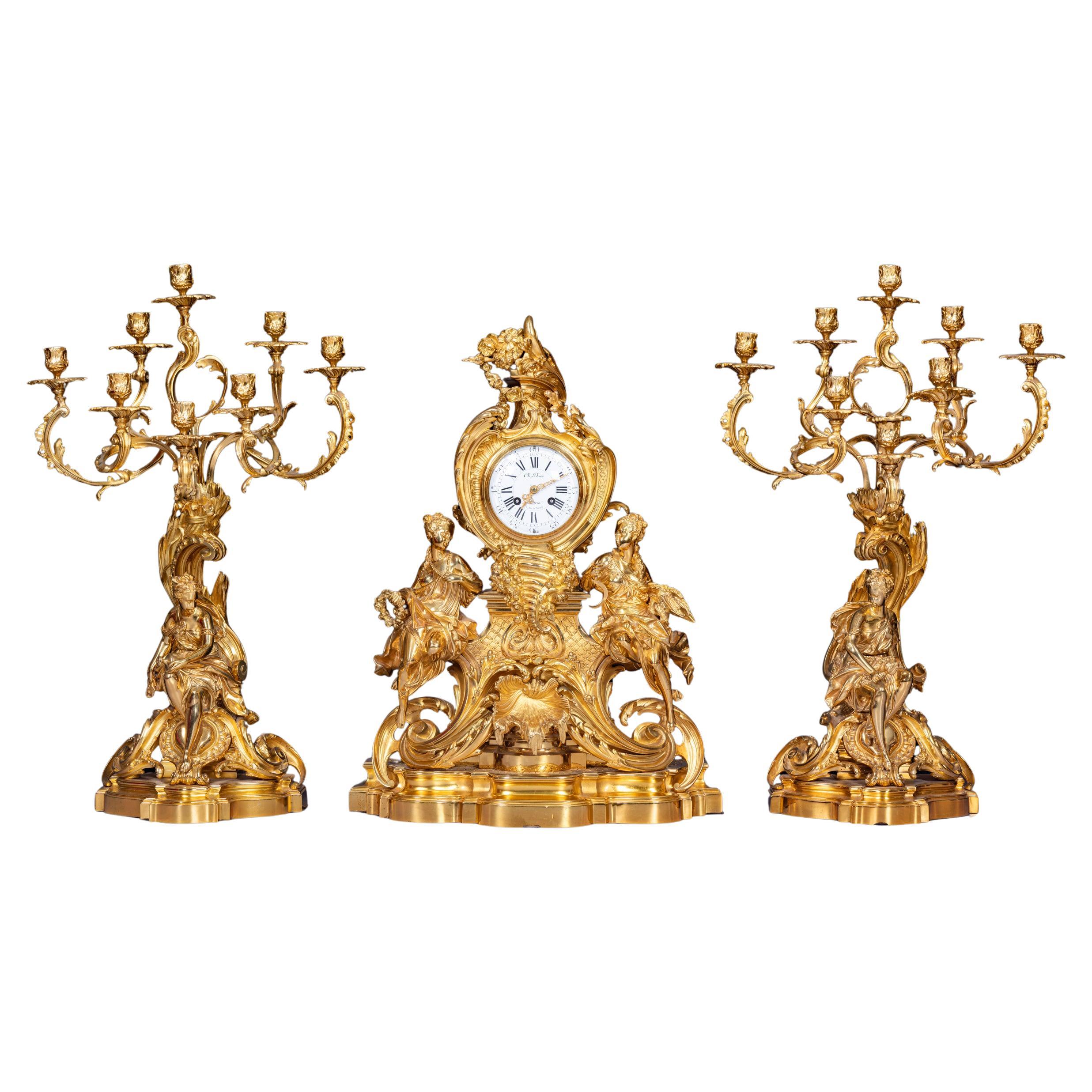 Orologio in bronzo dorato del XIX secolo in stile Luigi XV di Ch. Drieu, Parigi in vendita