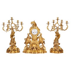 19th Century Louis XV Style Gilt Bronze Clock Garniture By Ch. Drieu, Paris
