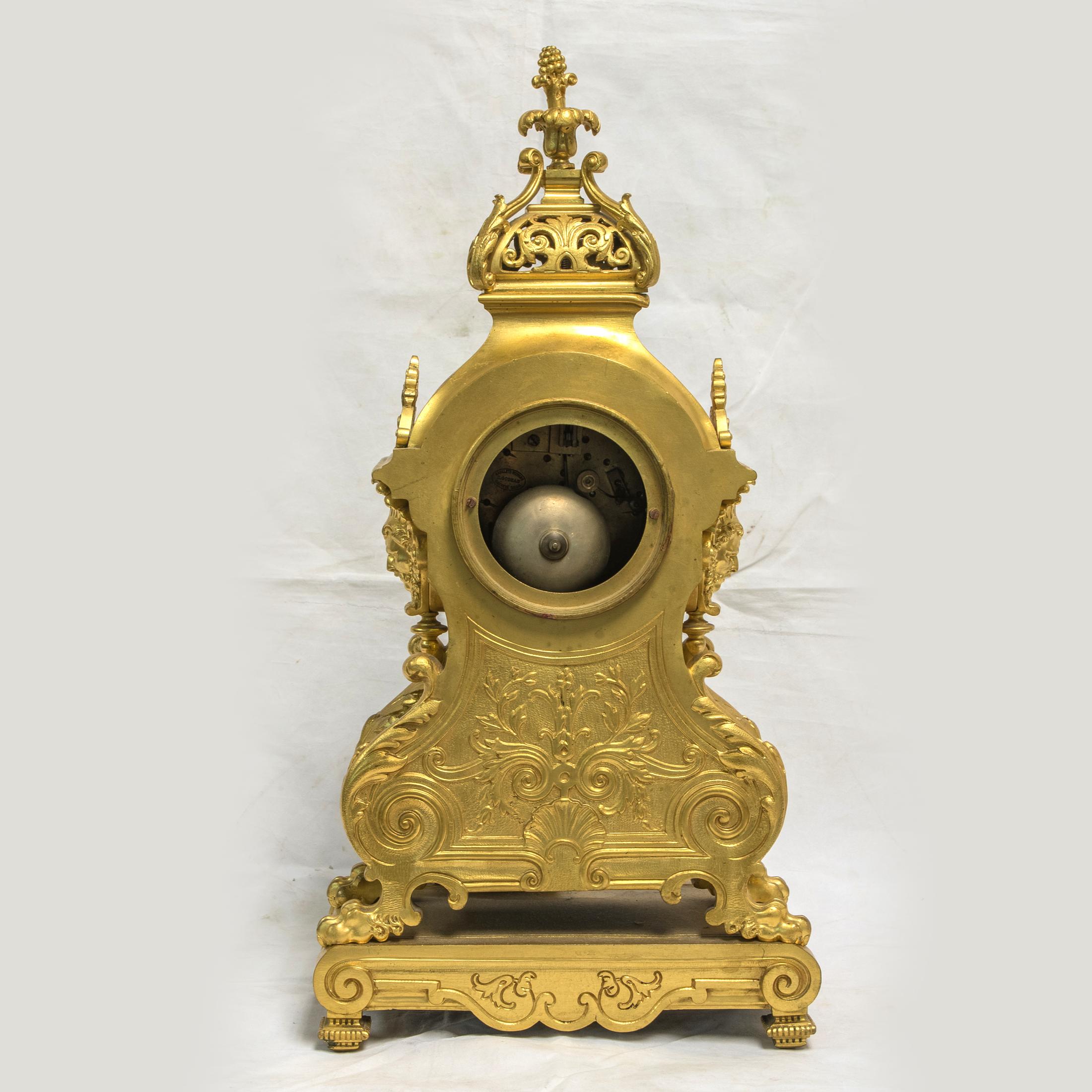 French 19th Century Louis XV Style Gilt Bronze Figural Mantel Clock by E. Godeau Paris