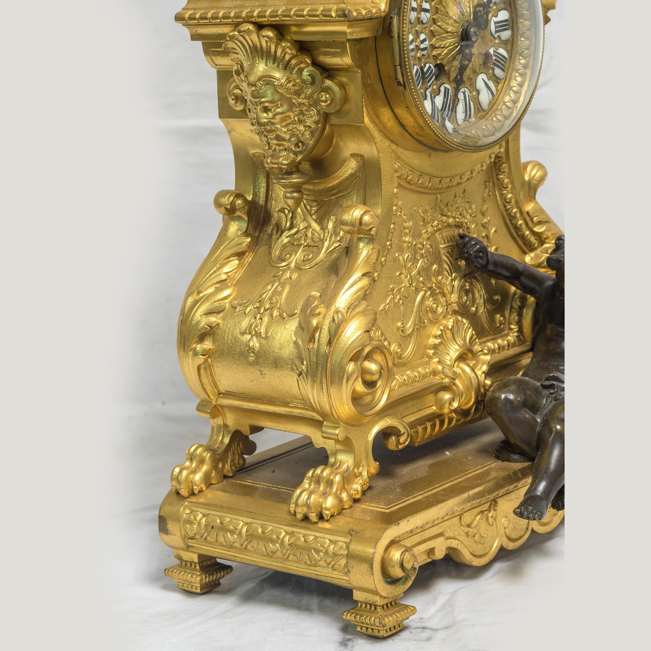 19th Century Louis XV Style Gilt Bronze Figural Mantel Clock by E. Godeau Paris In Good Condition In New York, NY