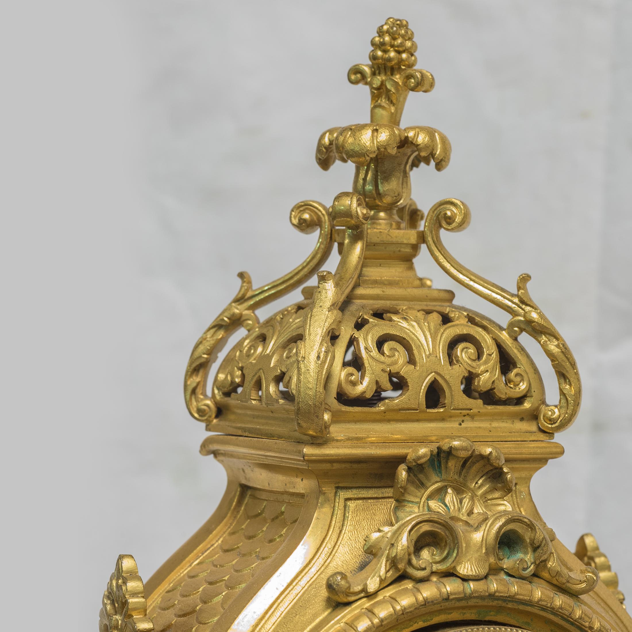 Ormolu 19th Century Louis XV Style Gilt Bronze Figural Mantel Clock by E. Godeau Paris